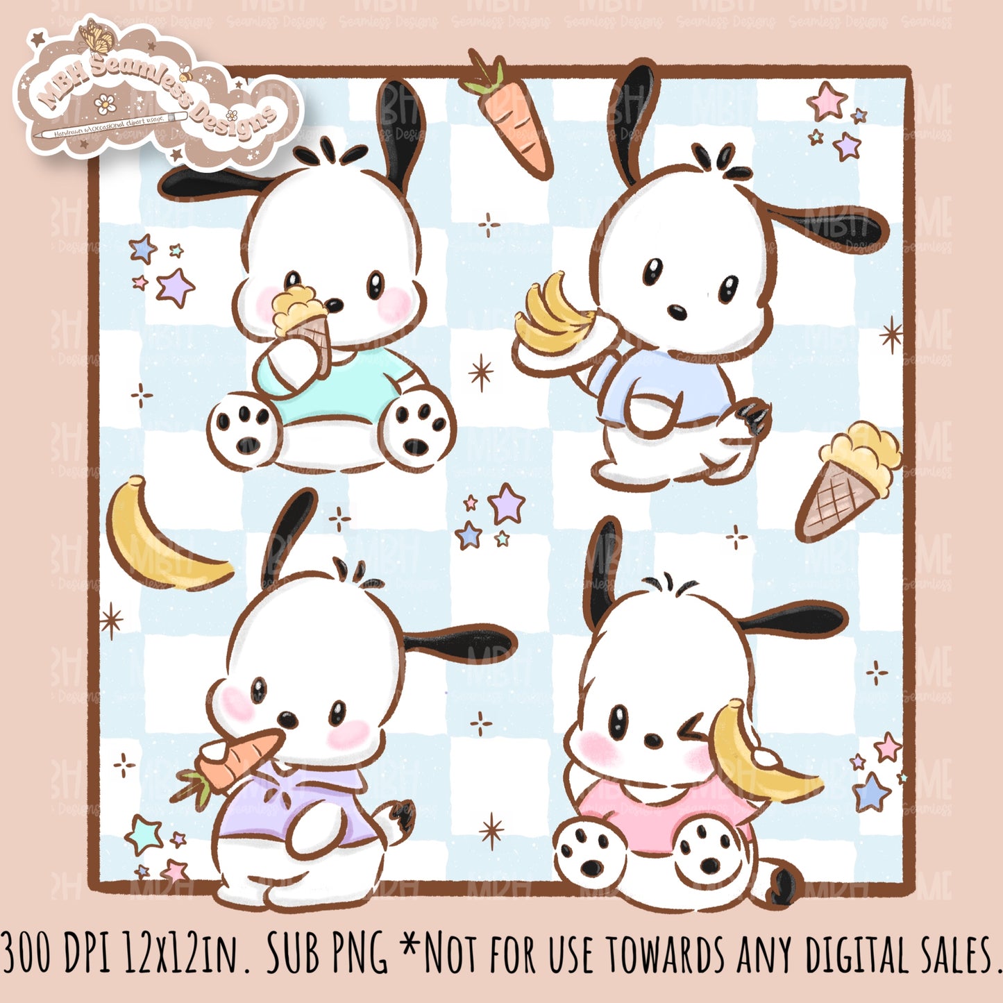 Pochacco Faves Seamless Pattern // PNG // Assorted Colorways