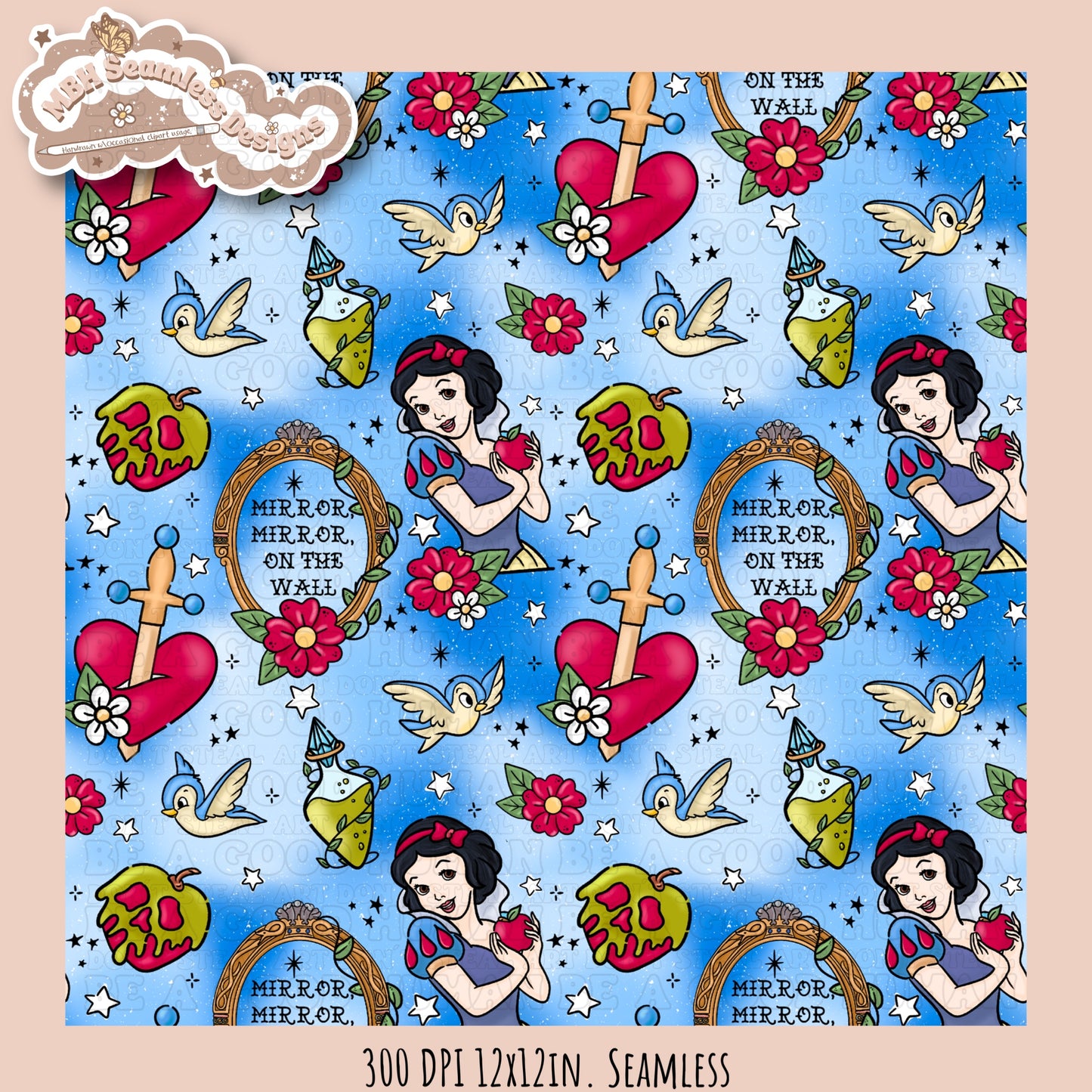 Snow White Tattoo Floral Seamless Pattern MULTIPLE COLORWAYS