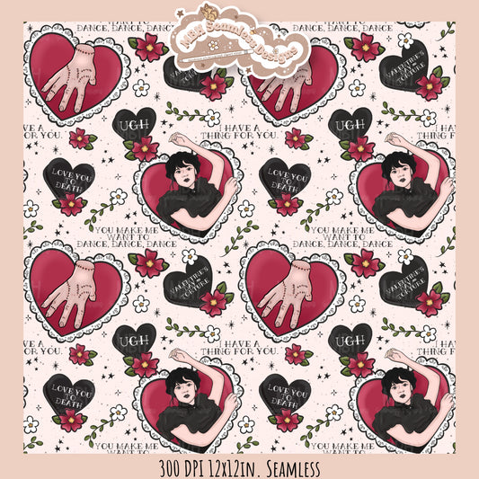 Wednesday Red Tattoo Hearts  Seamless Pattern // PNG // Assorted Colorways