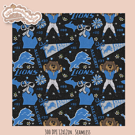 Lions x Daisies Football Seamless Pattern // Assorted Colorways