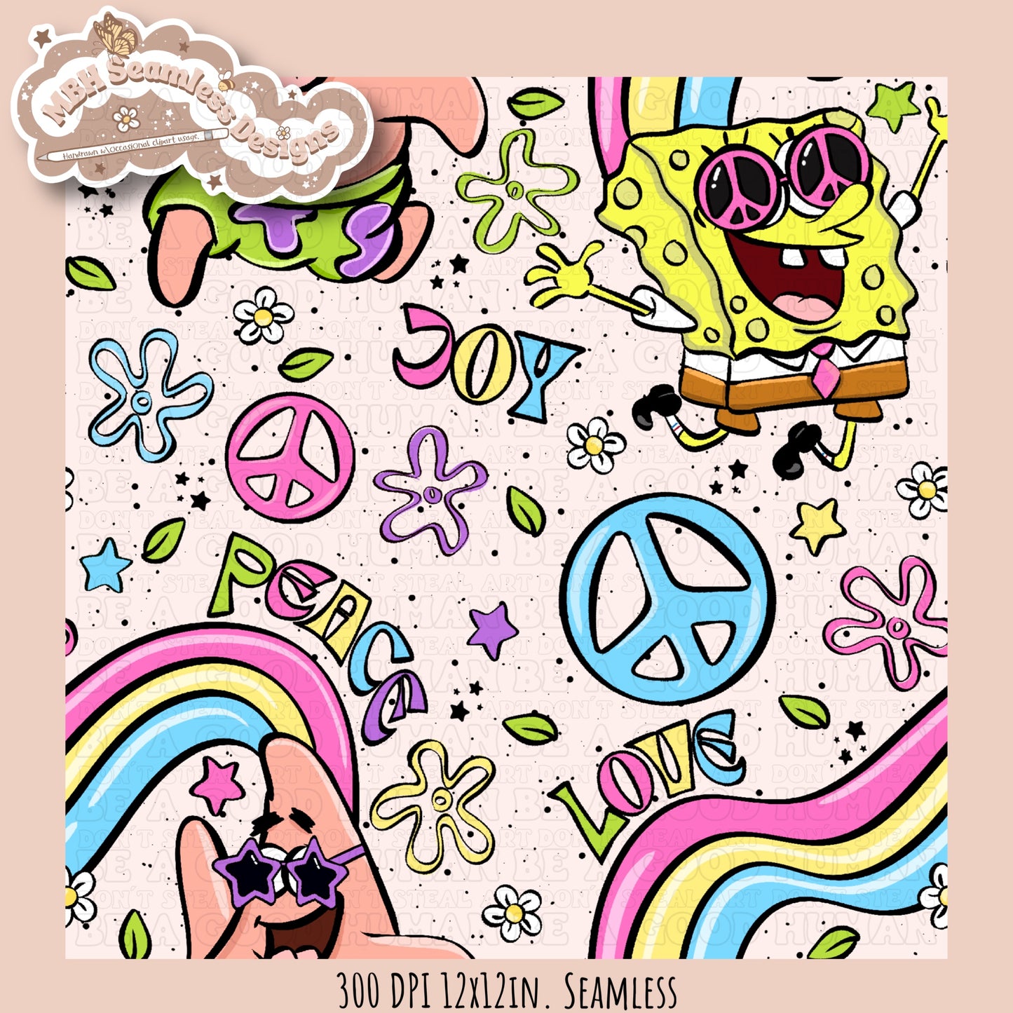 Groovy SquarePants Seamless Pattern MULTIPLE COLORWAYS