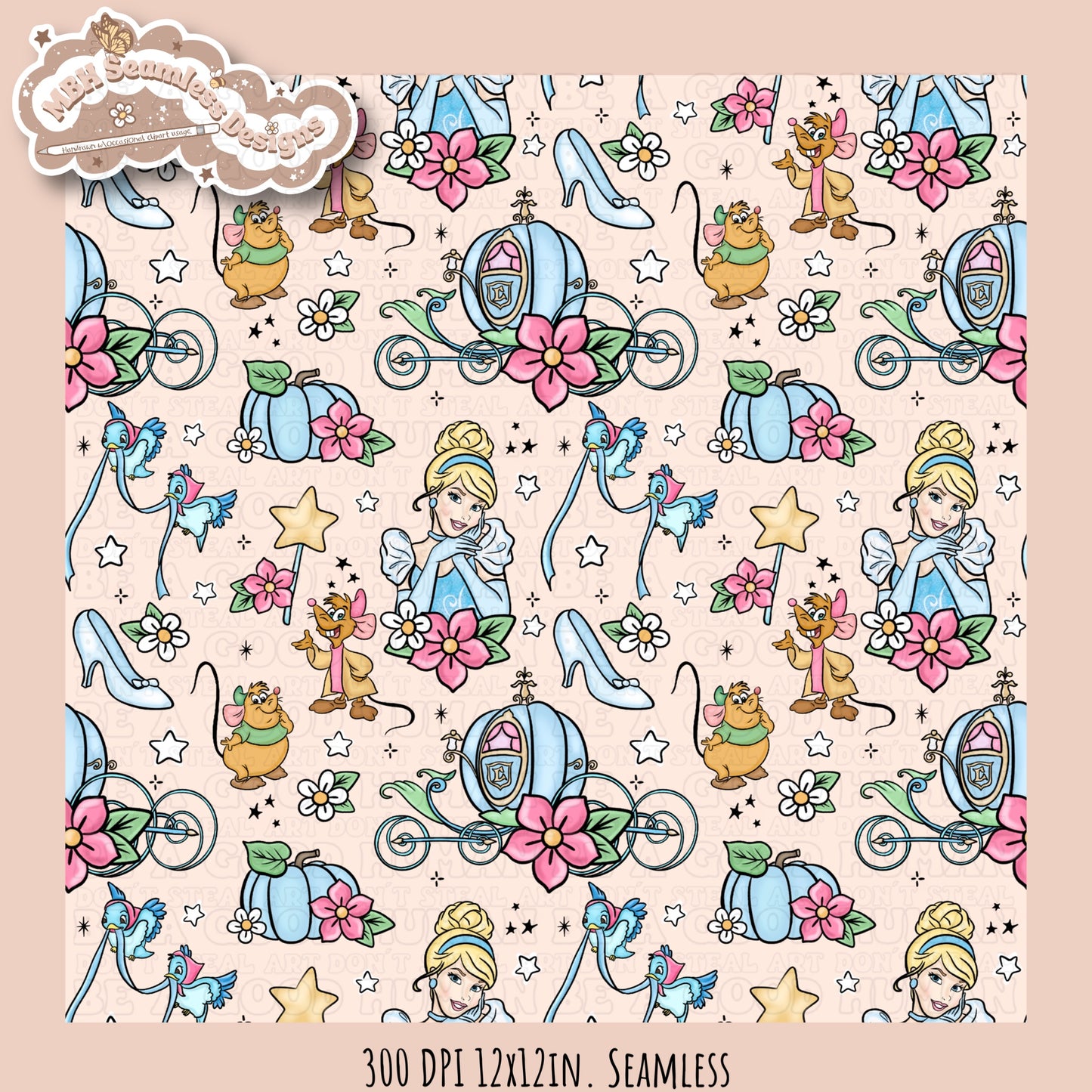 Starry Cinderella Seamless Pattern & PNG