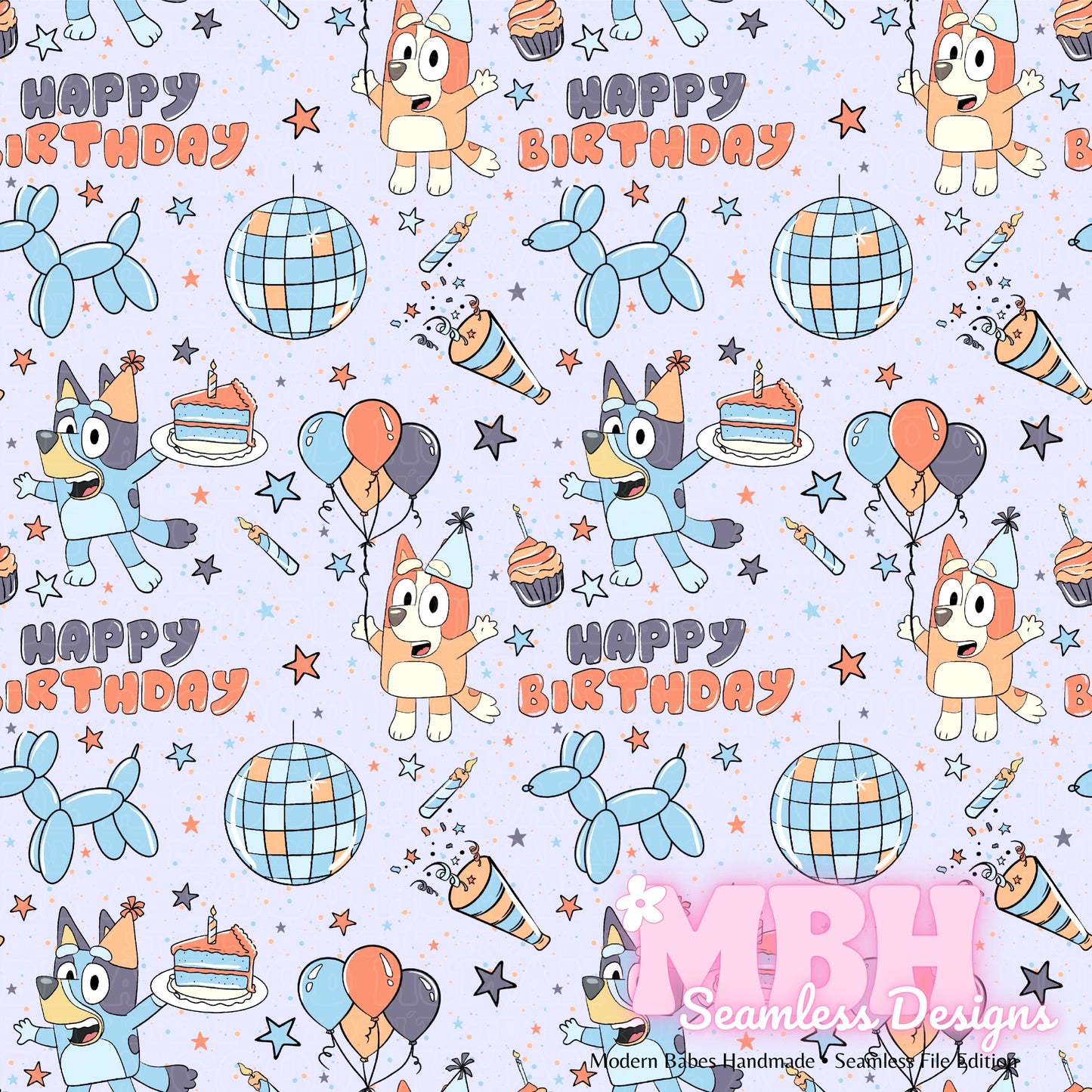 Heeler Disco Birthday MULTIPLE COLORWAYS Seamless Pattern