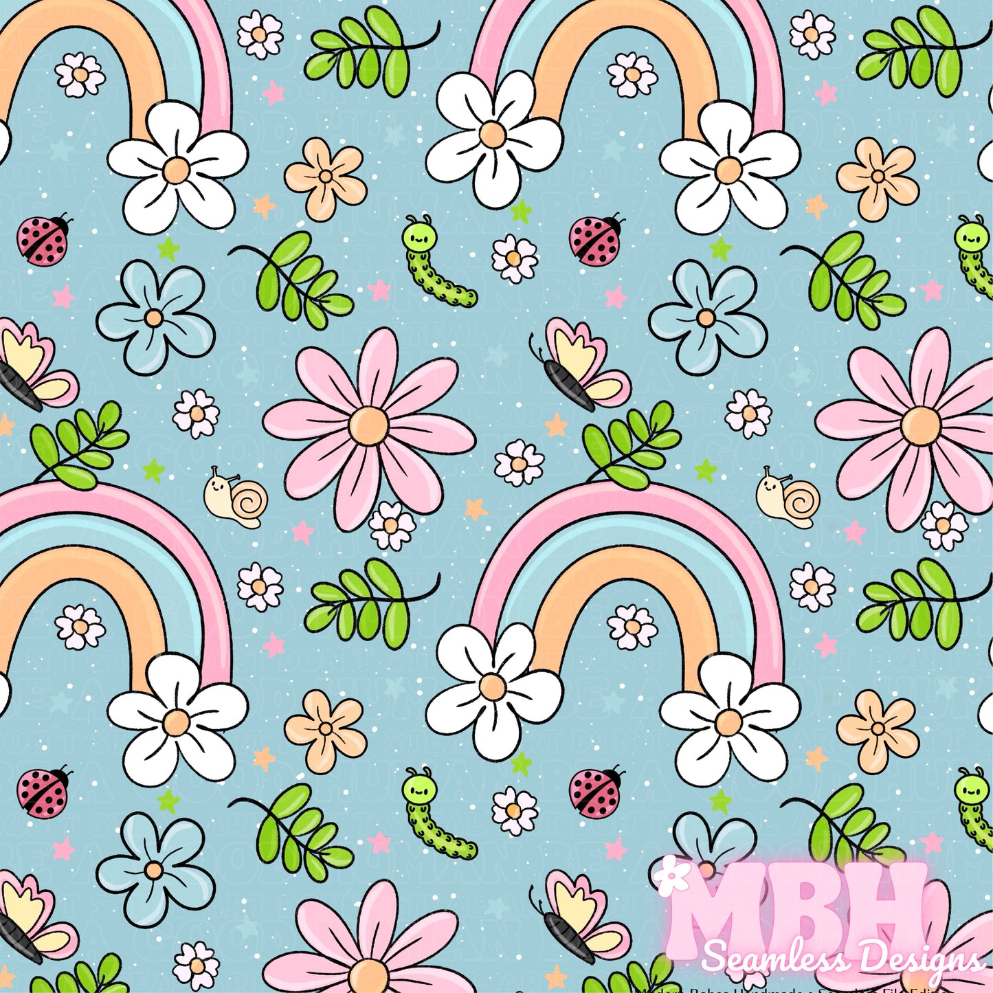 Rainbow Floral Bugs Seamless Pattern MULTIPLE COLORWAYS