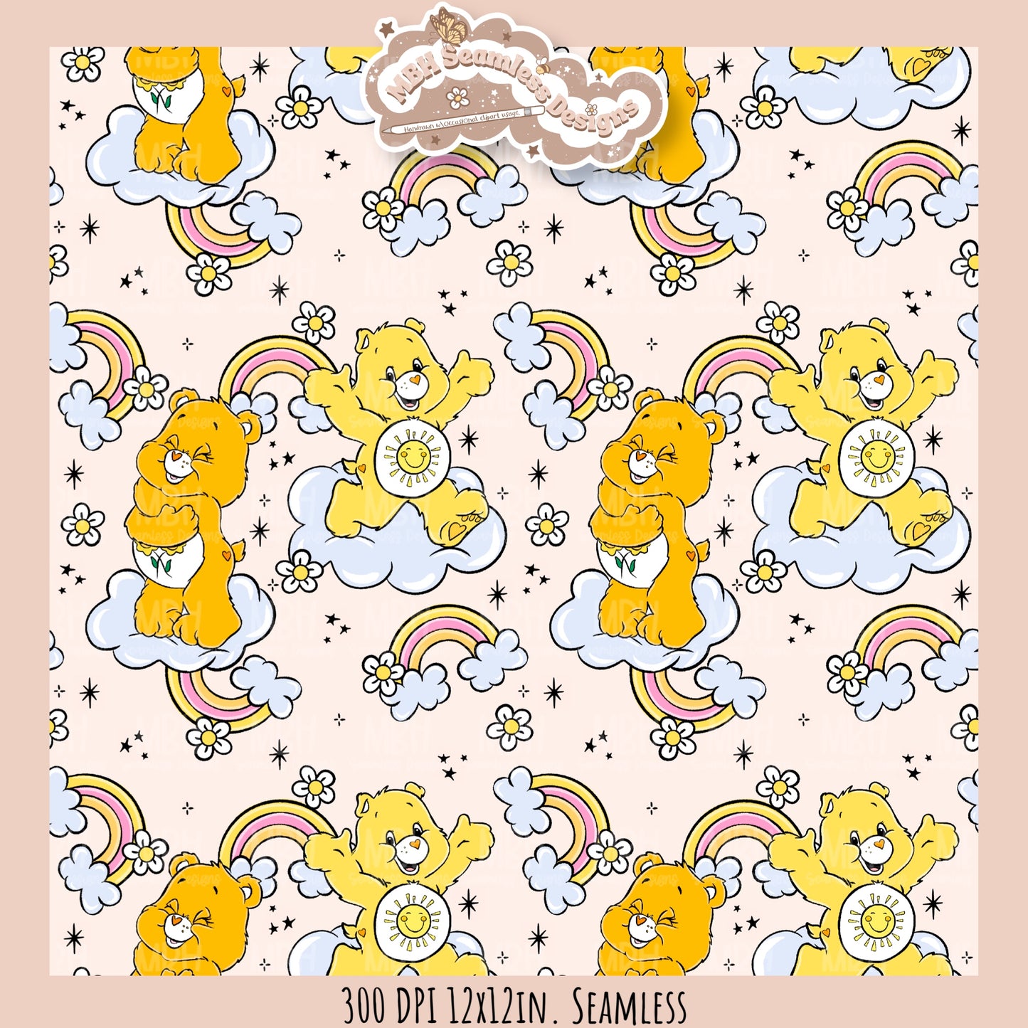 Rainbow Daisies Care Bears Seamless Pattern // Assorted Colorways