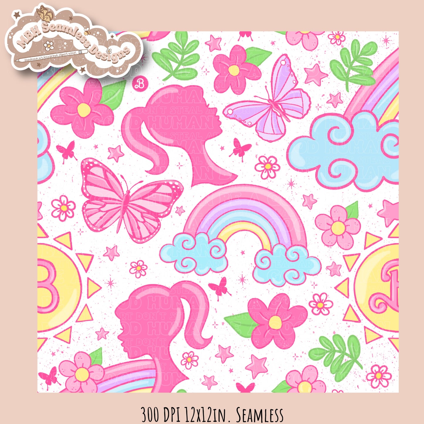 Non TM Spring Barbie Seamless Pattern MULTIPLE COLORWAYS