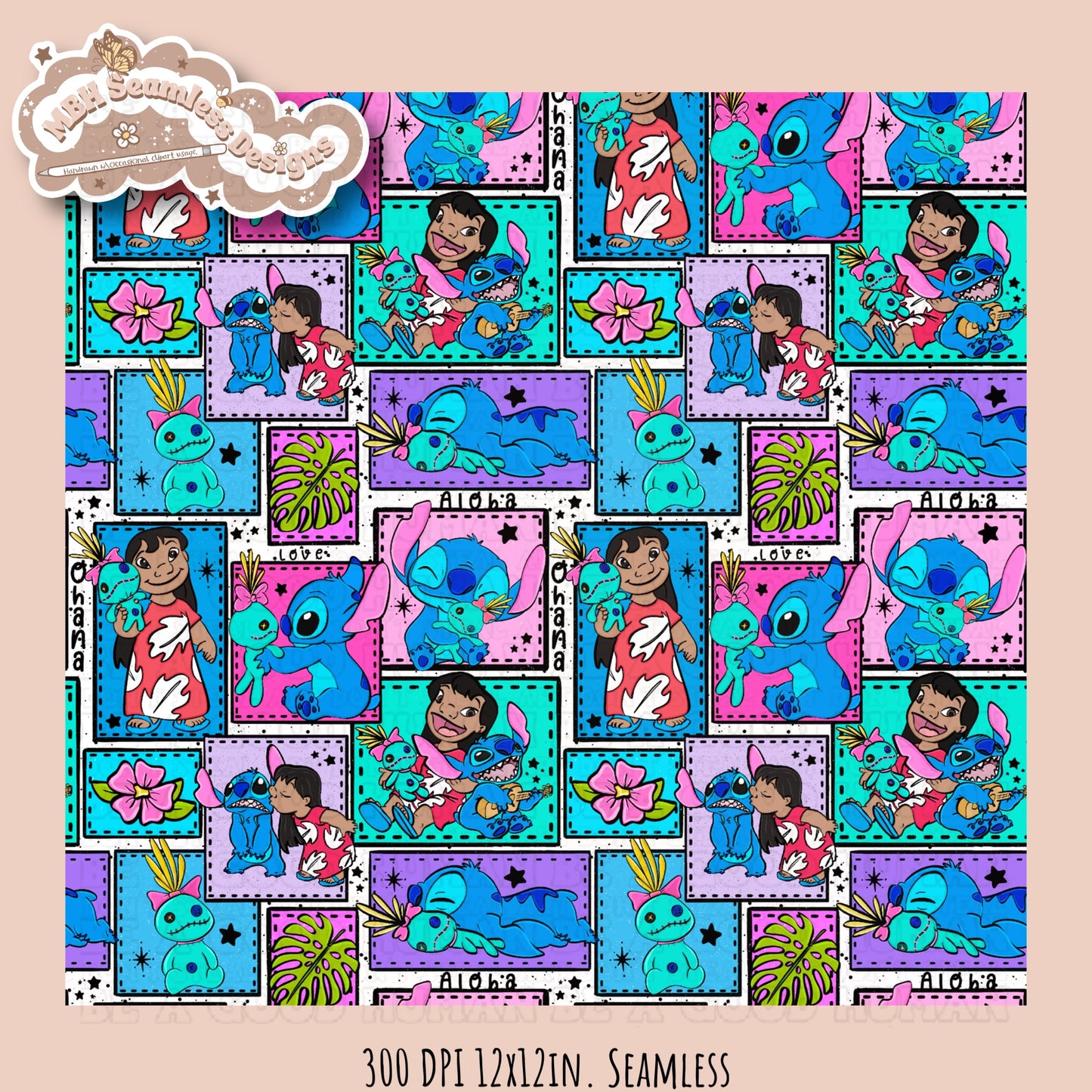Lilo Stitch Scrump Patchwork Seamless Pattern Multiple Colorways