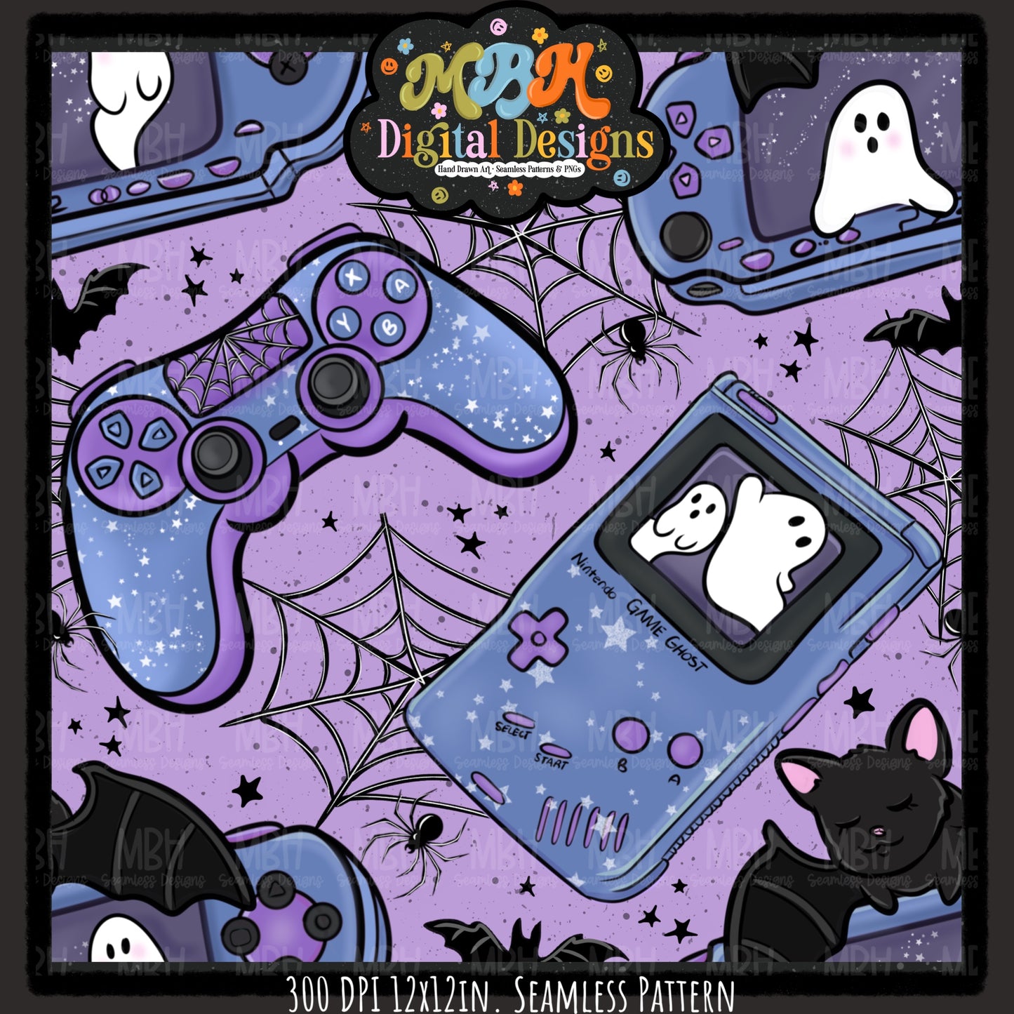 Web Spooky Gamer Seamless Pattern//MULTIPLE COLORWAYS
