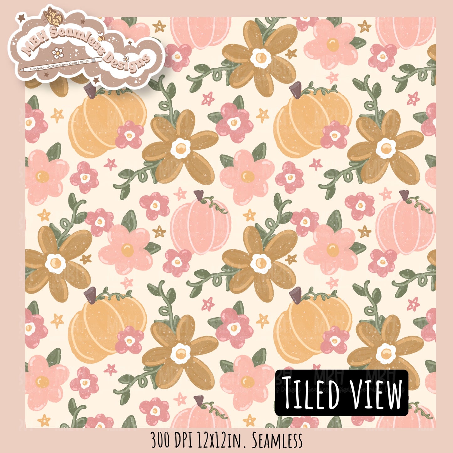 Dusty Fall Floral Pumpkins Seamless Pattern•Multiple Colorways