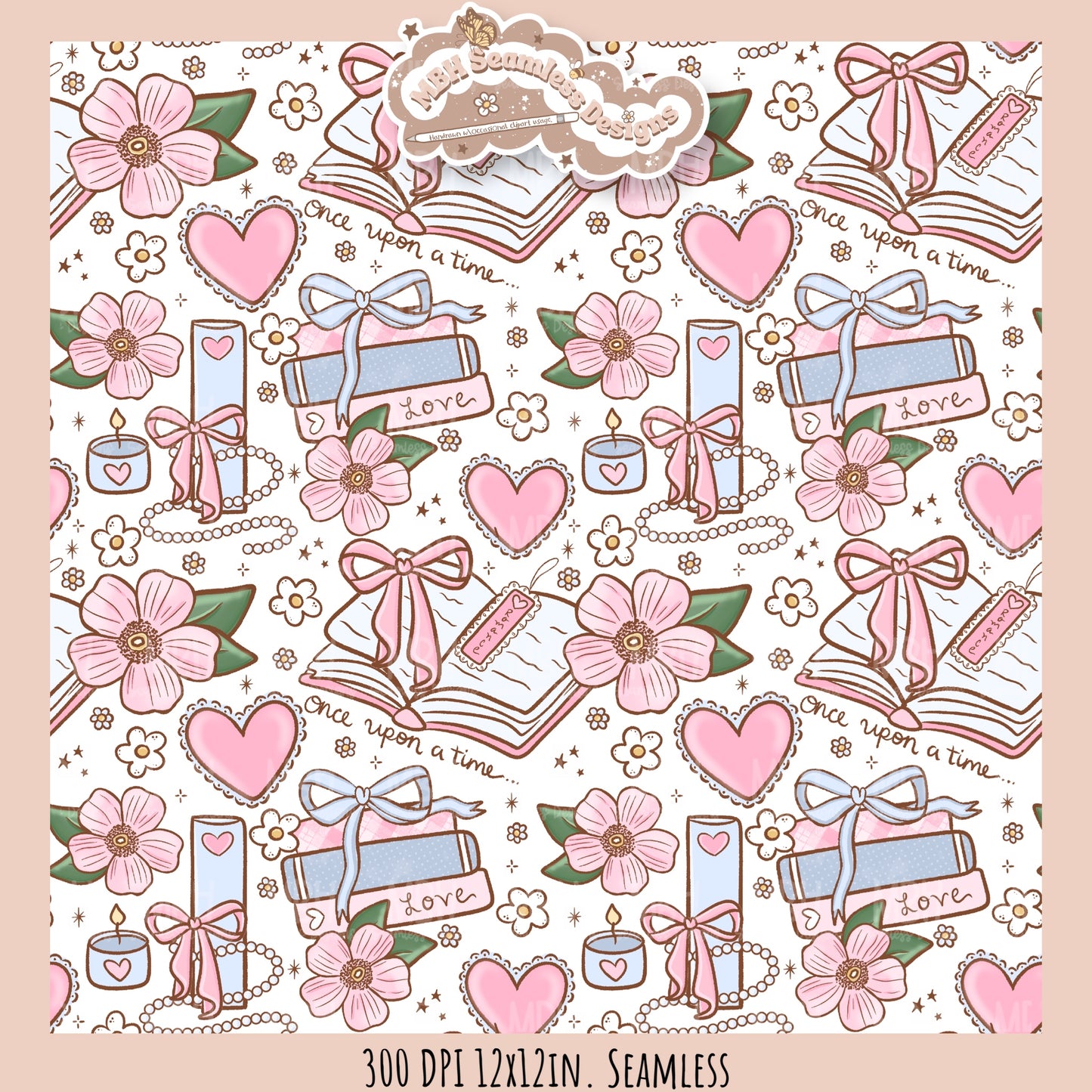 Coquette Romance Books Seamless Pattern // Assorted Colorways