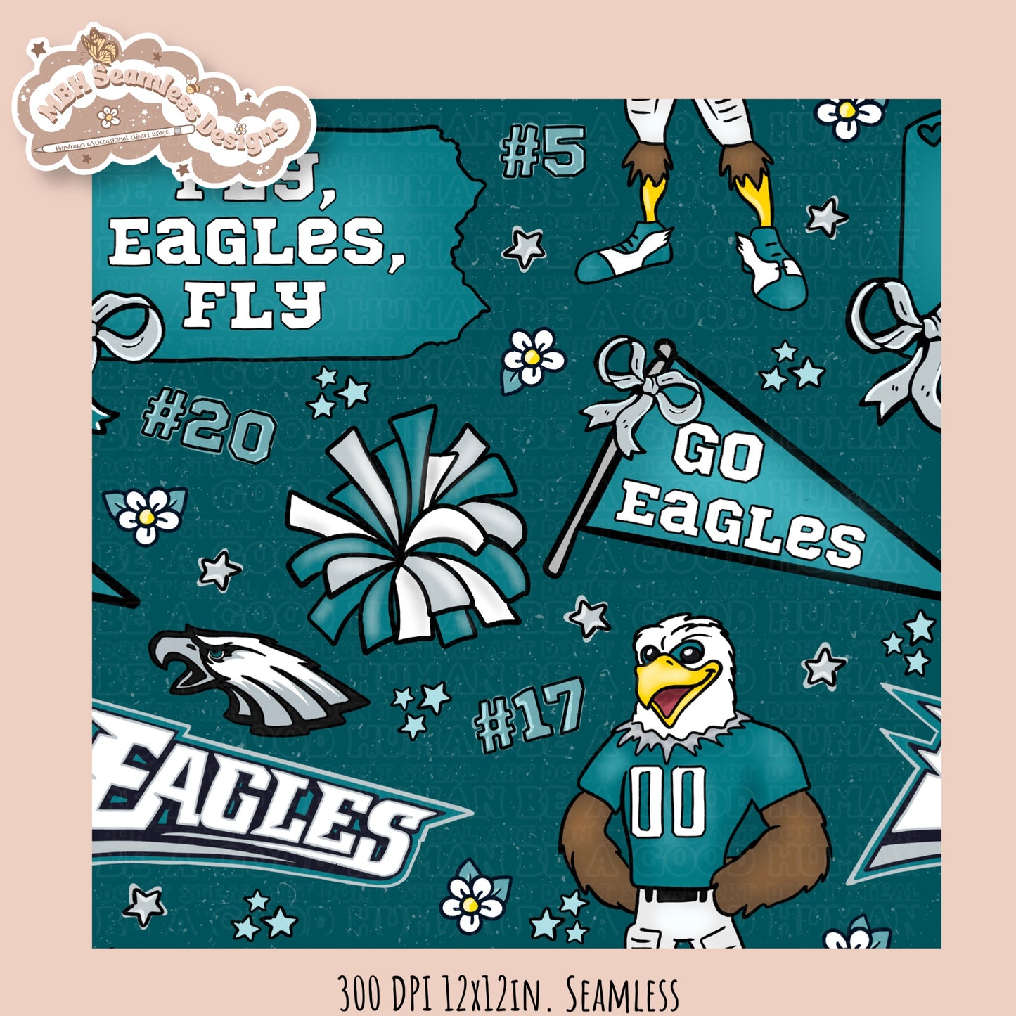 Eagles x Daisies Football Seamless Pattern // Assorted Colorways