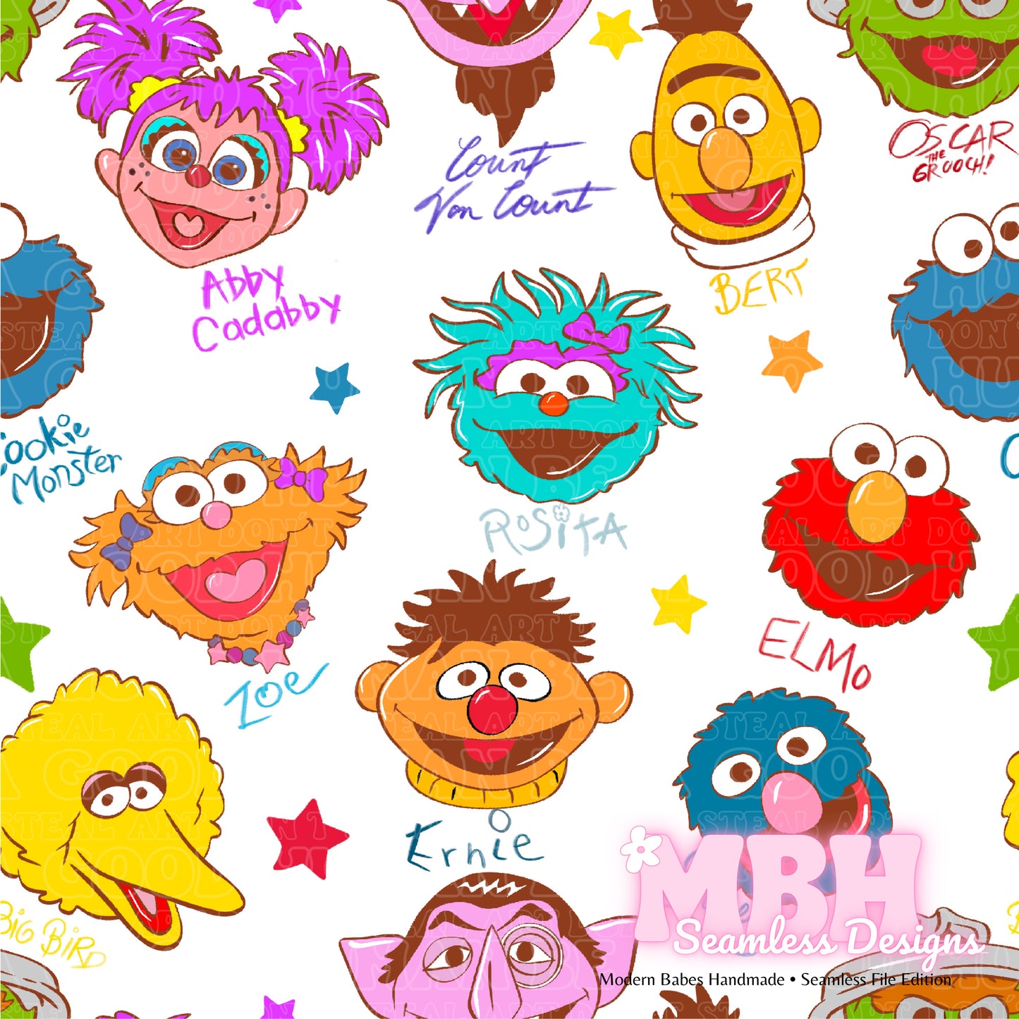 Sesame Street Autographs ASSORTED COLORWAYS Seamless Pattern