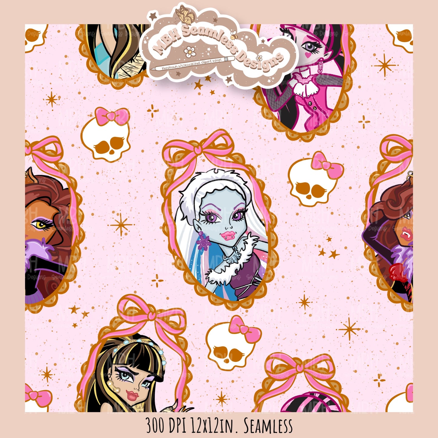 Monster High Coquette Frames Seamless Pattern • PNG • Assorted Colorway Options