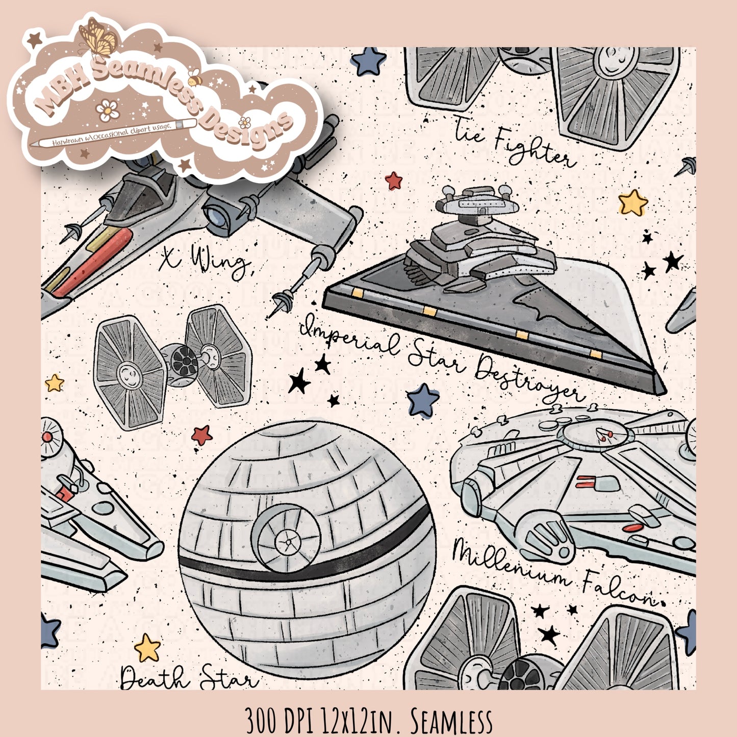 Star Wars Ships Seamless Pattern & PNG MULTIPLE COLORWAYS