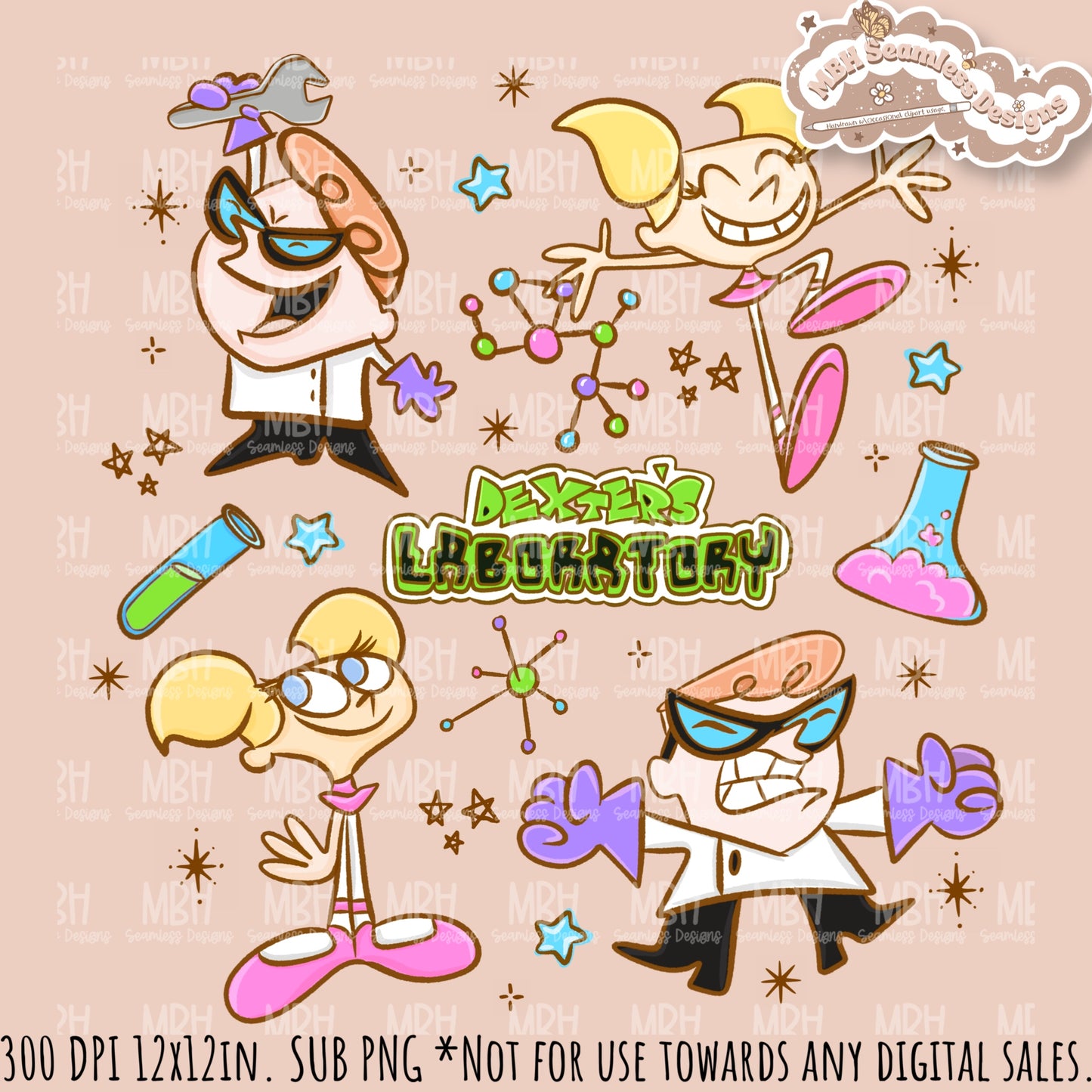 Dexter’s Lab Seamless Pattern // PNG // Assorted Colorway Options