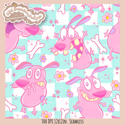 Pink Courage Dog Seamless Pattern // PNG // Assorted Colorway Options