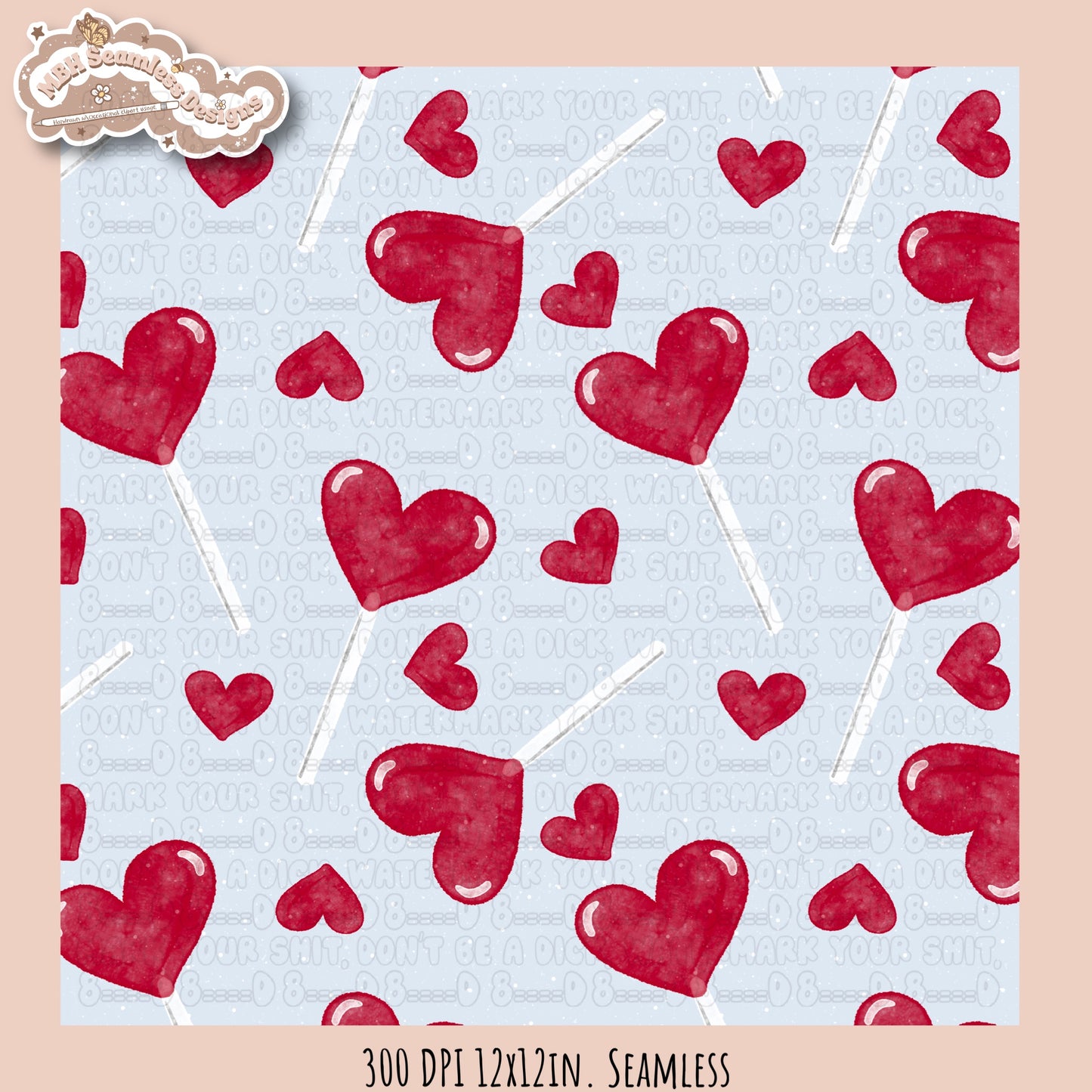 Watercolor Heart Pops Seamless Pattern MULTIPLE COLORWAYS