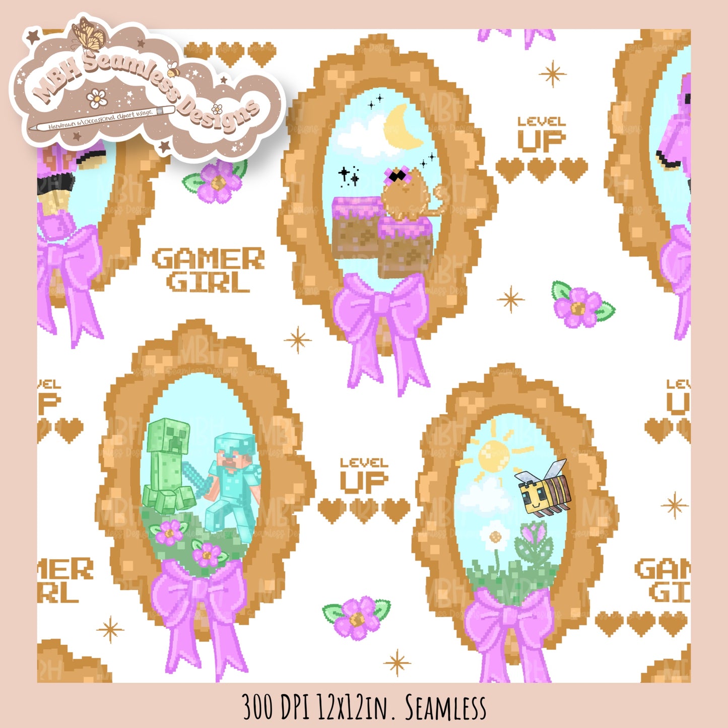 Coquette Minecraft Frames Seamless Pattern MULTIPLE COLORWAYS