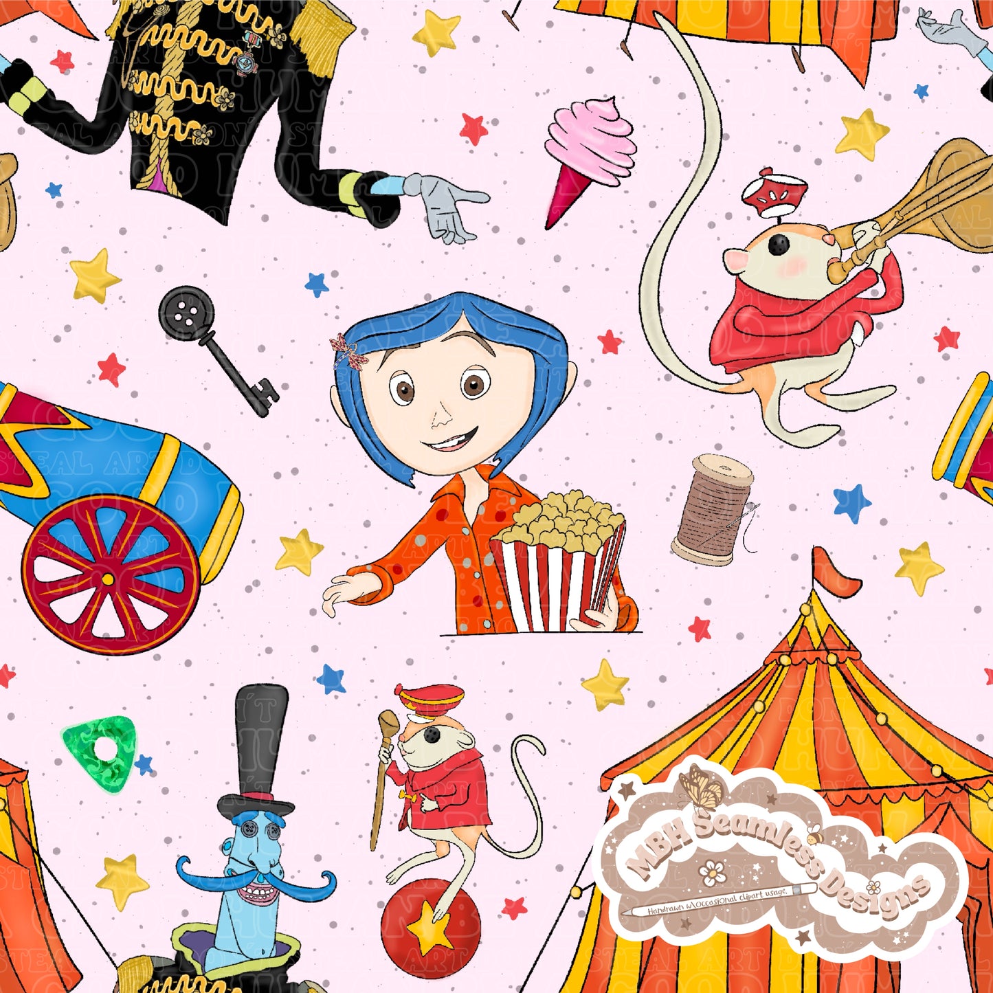 Button Eyes Circus & Coordinate Seamless Pattern & PNG