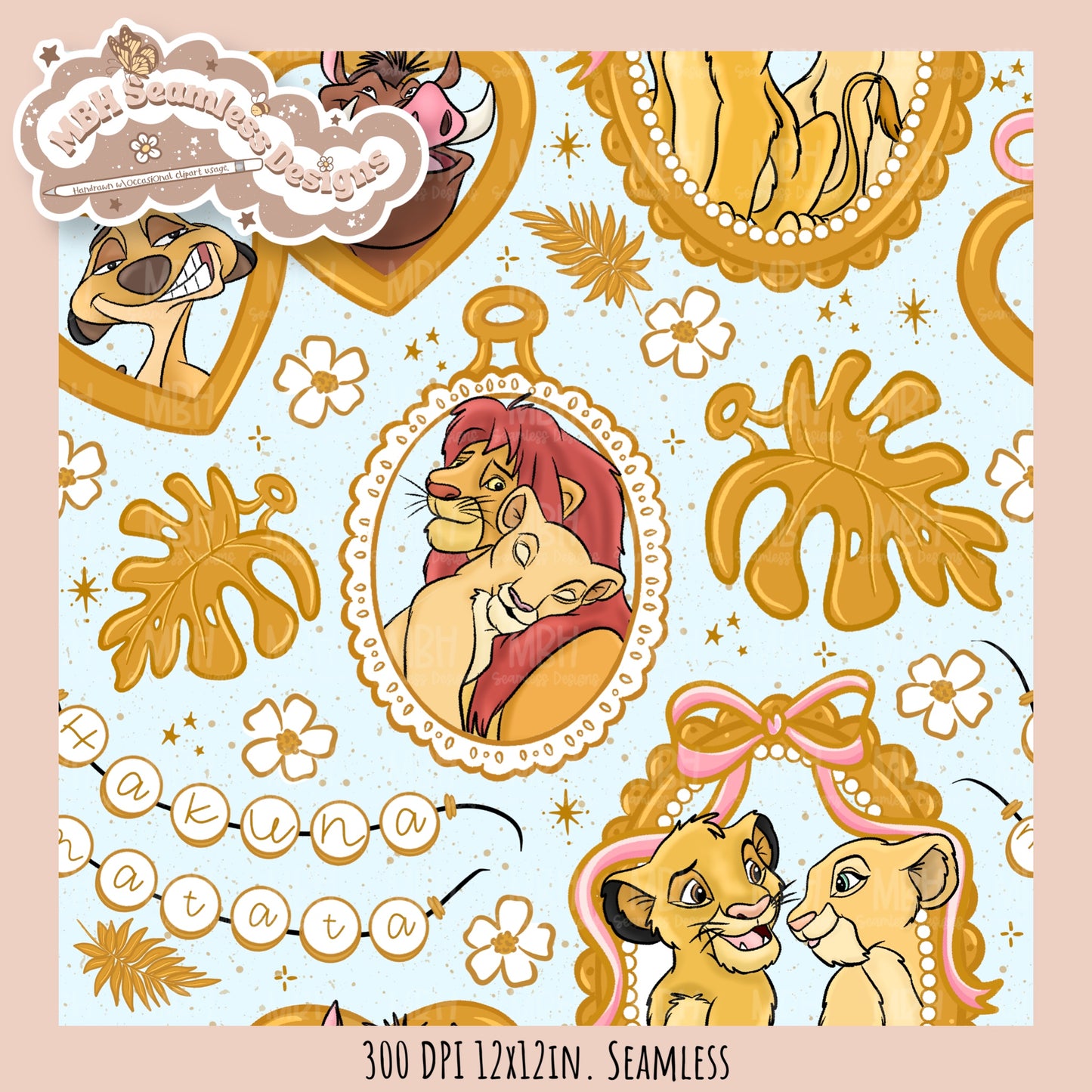 Lion King Frames Seamless Pattern // PNG // Multiple Colorway Options