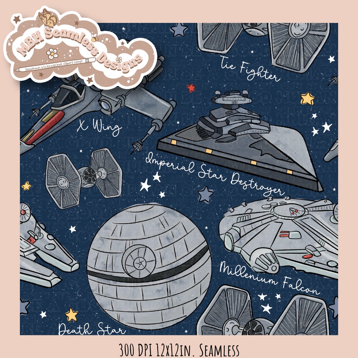 Star Wars Ships Seamless Pattern & PNG MULTIPLE COLORWAYS