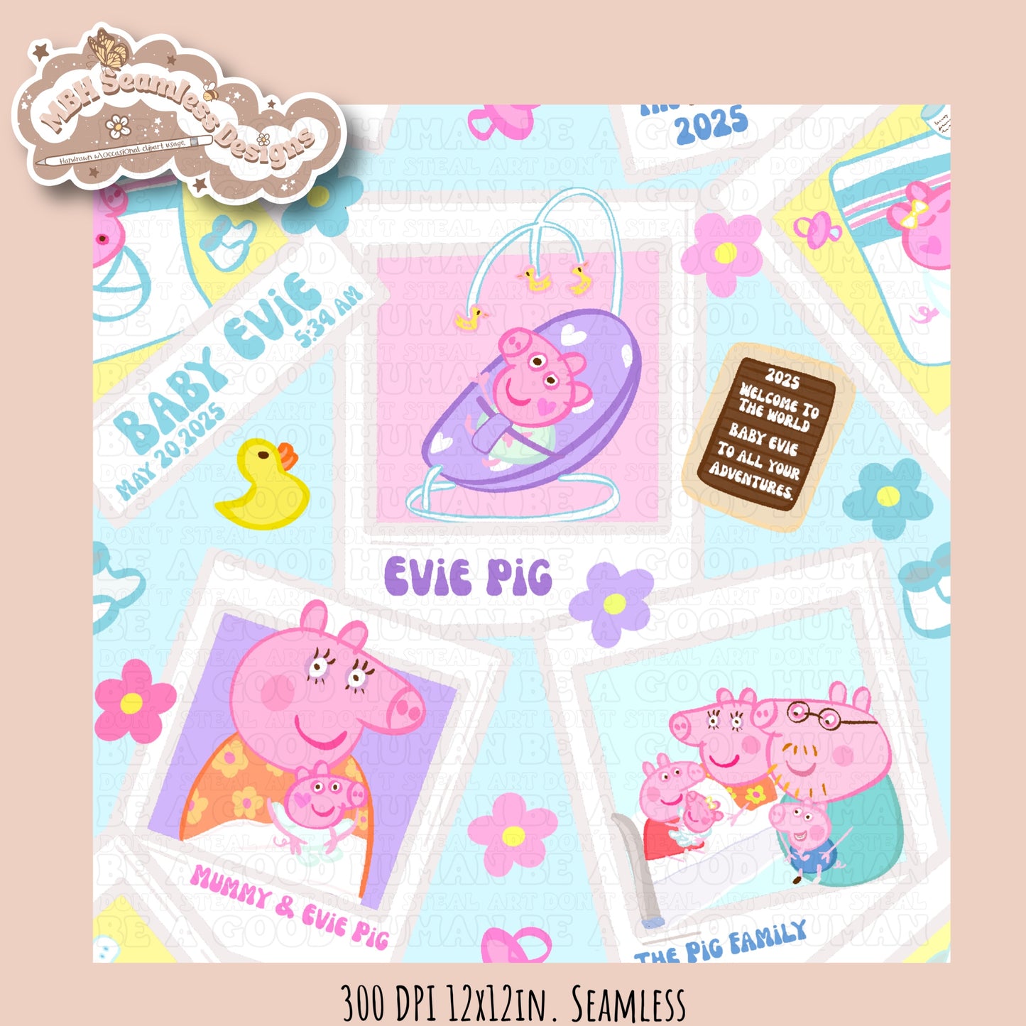 Evie Pig Polaroids Seamless Pattern • Multiple Colorway Options