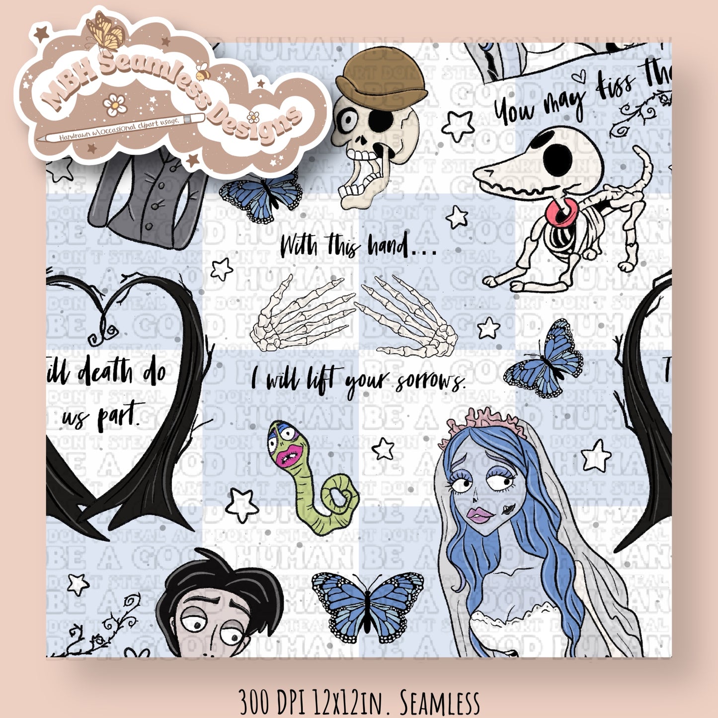 Corpse Bride Quotes Seamless Pattern & PNG MULTIPLE COLORWAYS