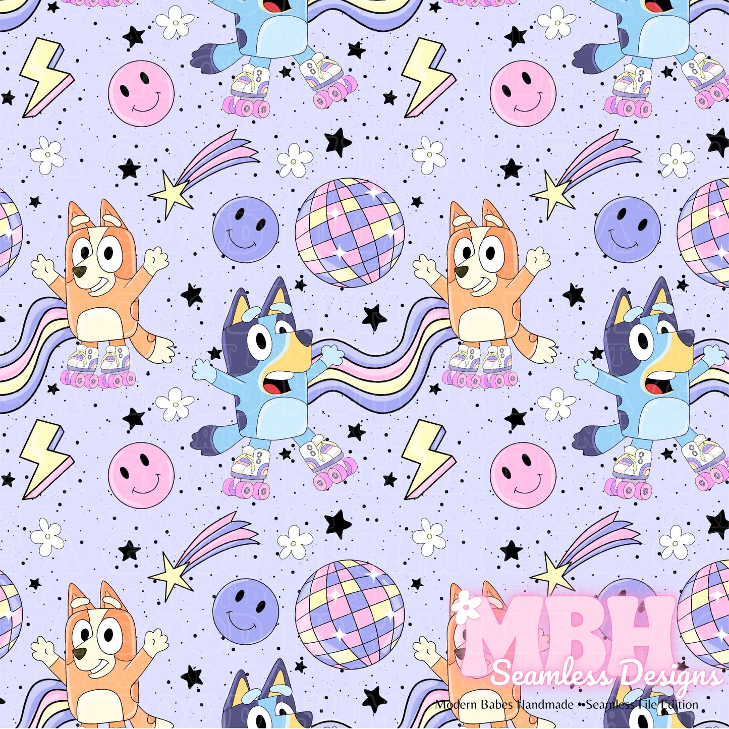 Roller Disco Heelers Seamless Pattern & PNG MULTIPLE COLORWAYS