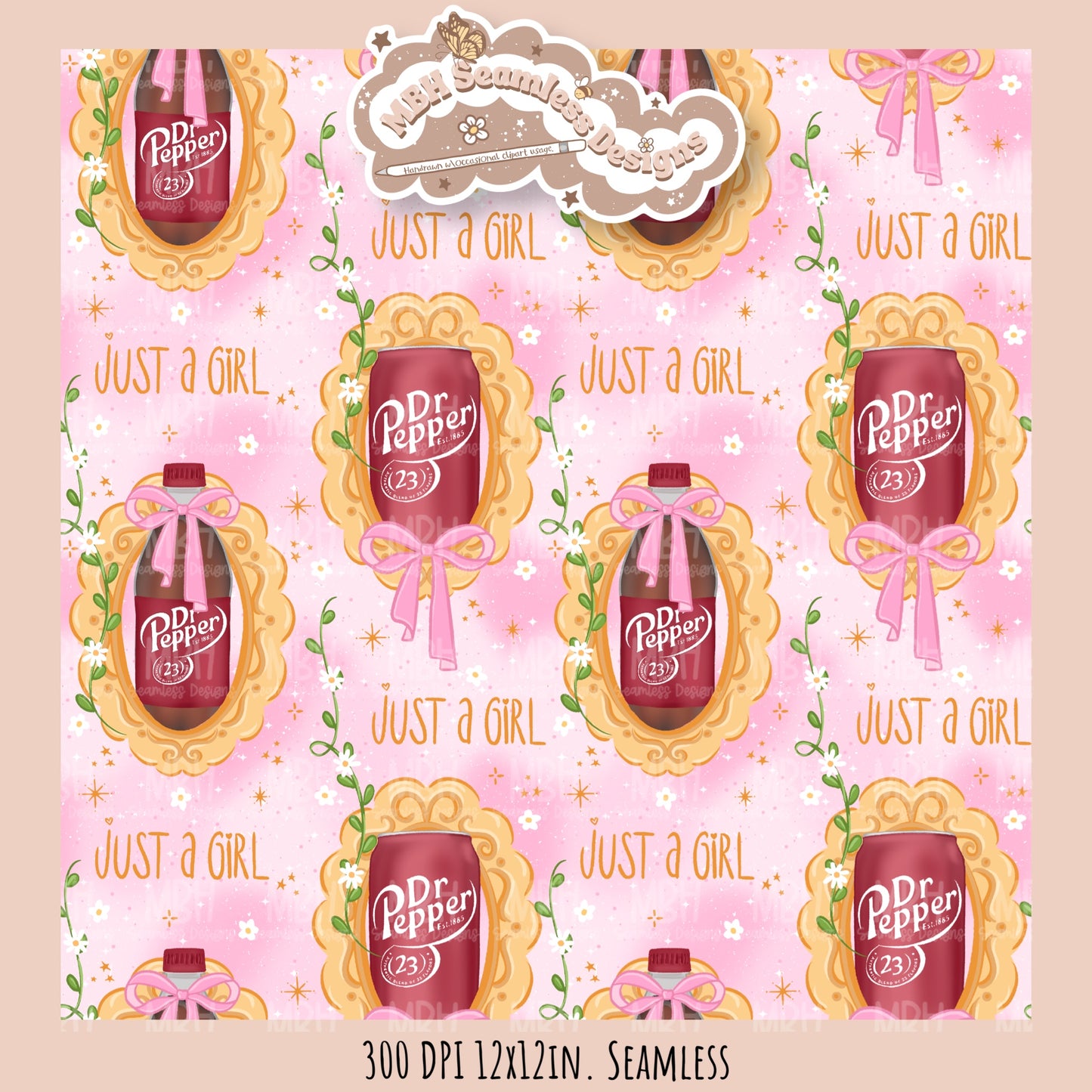 Coquette Dr.Pepper Frames Seamless Pattern//Multiple Colorway Options