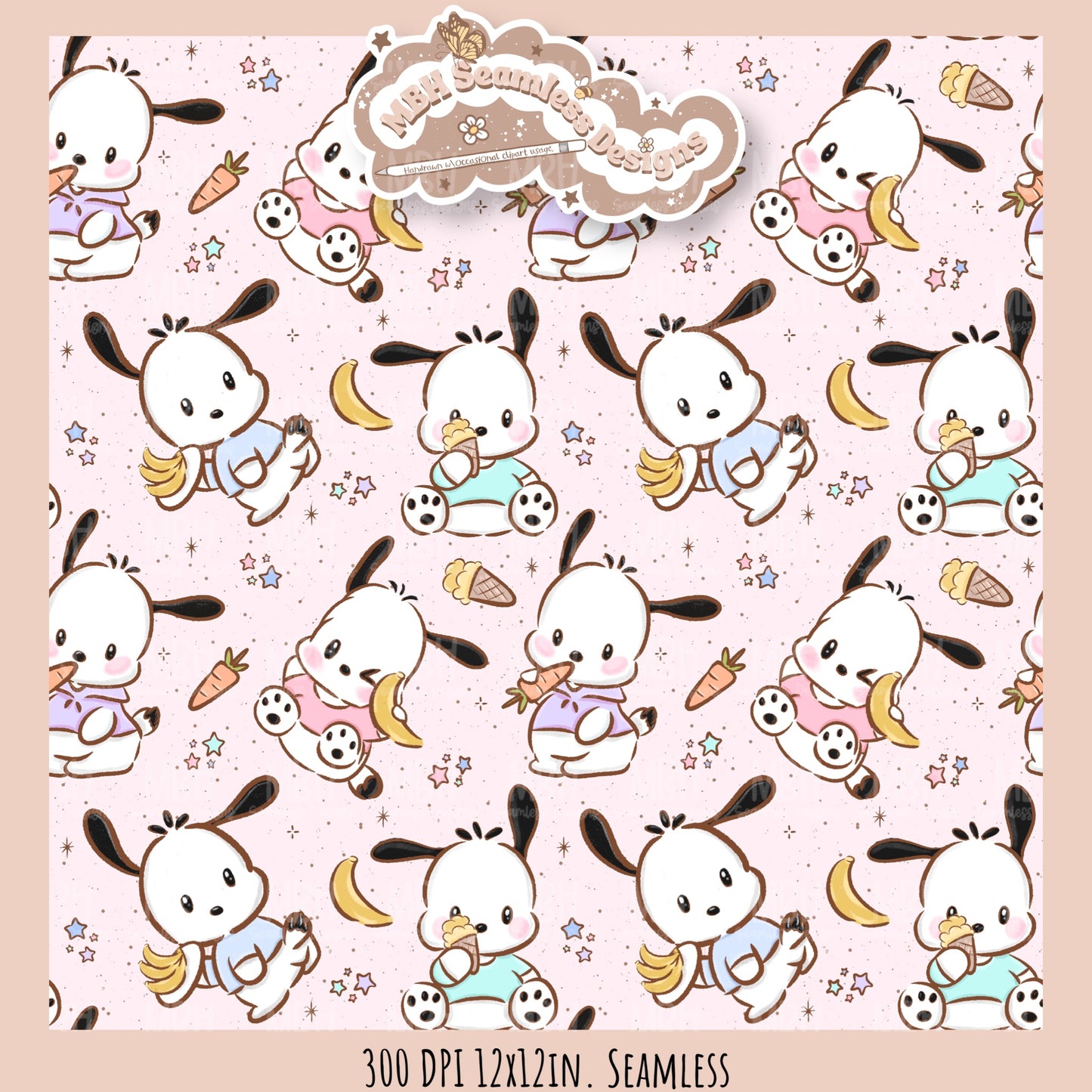 Pochacco Faves Seamless Pattern // PNG // Assorted Colorways