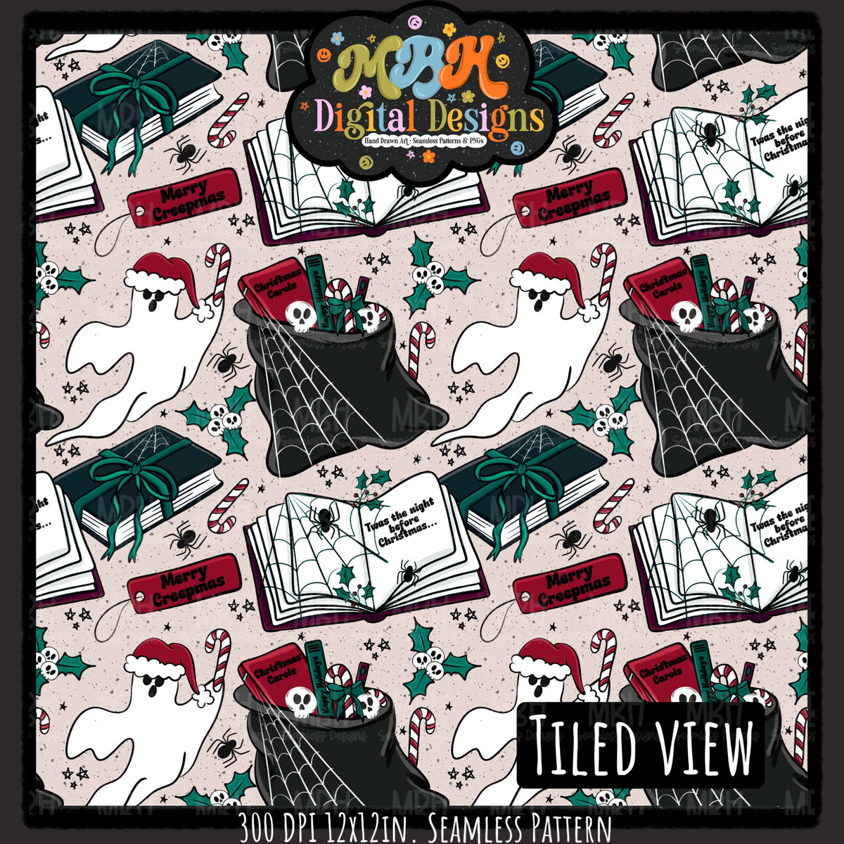 Bookish Creepmas Seamless Pattern // MULTIPLE COLORWAYS