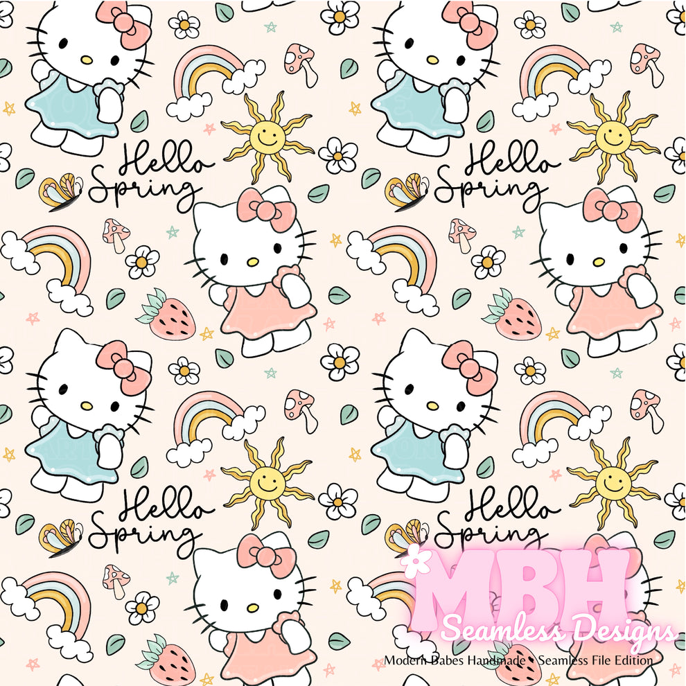 Hello Spring Kitty Seamless Pattern MULTIPLE COLORWAYS – MBH Seamless ...