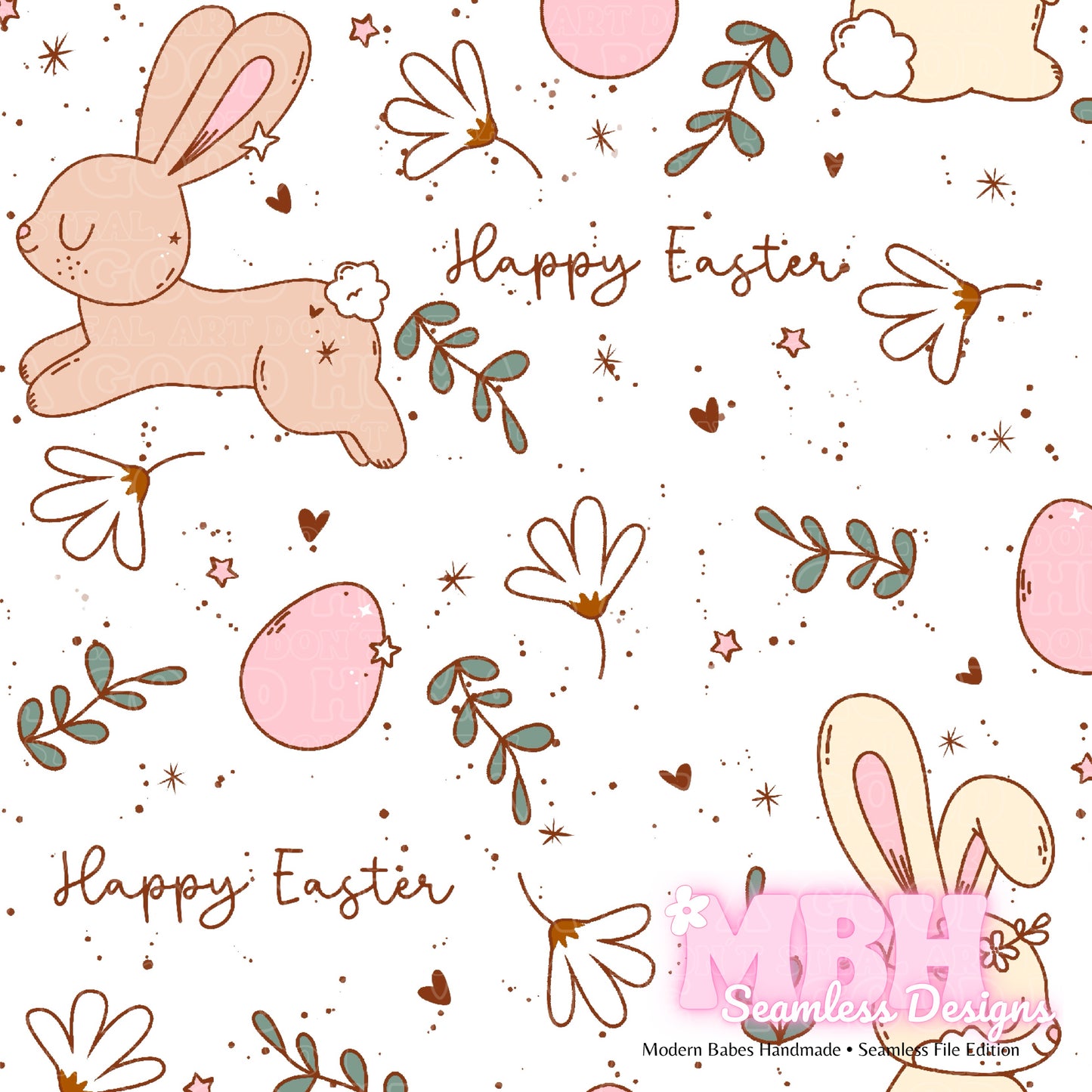 Boho Easter Bunnies Spex Assorted Colorways Seamless Pattern