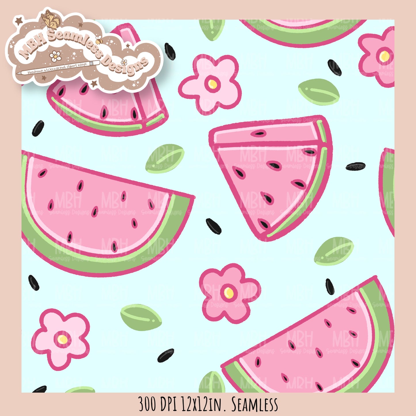 Watermelon Floral Seamless Pattern • Multiple Colorways