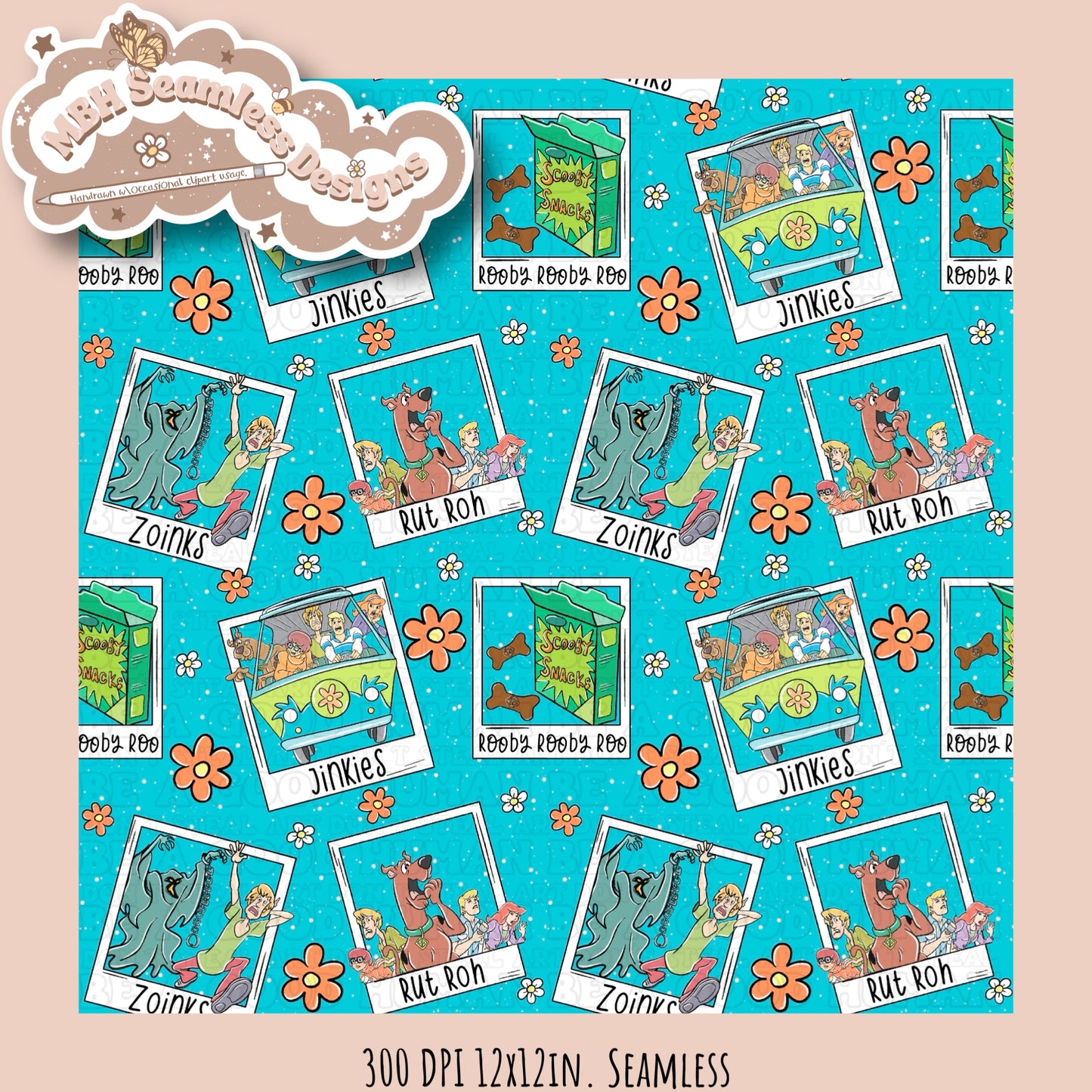 Floral Scooby Polaroids & COORD Seamless Pattern MULTIPLE COLORWAYS