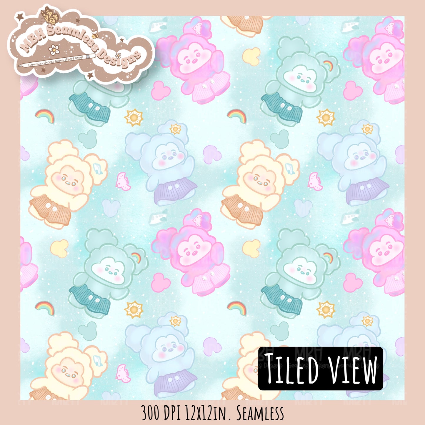 Head In The Clouds Mouse Seamless Pattern // Assorted Colorway Options