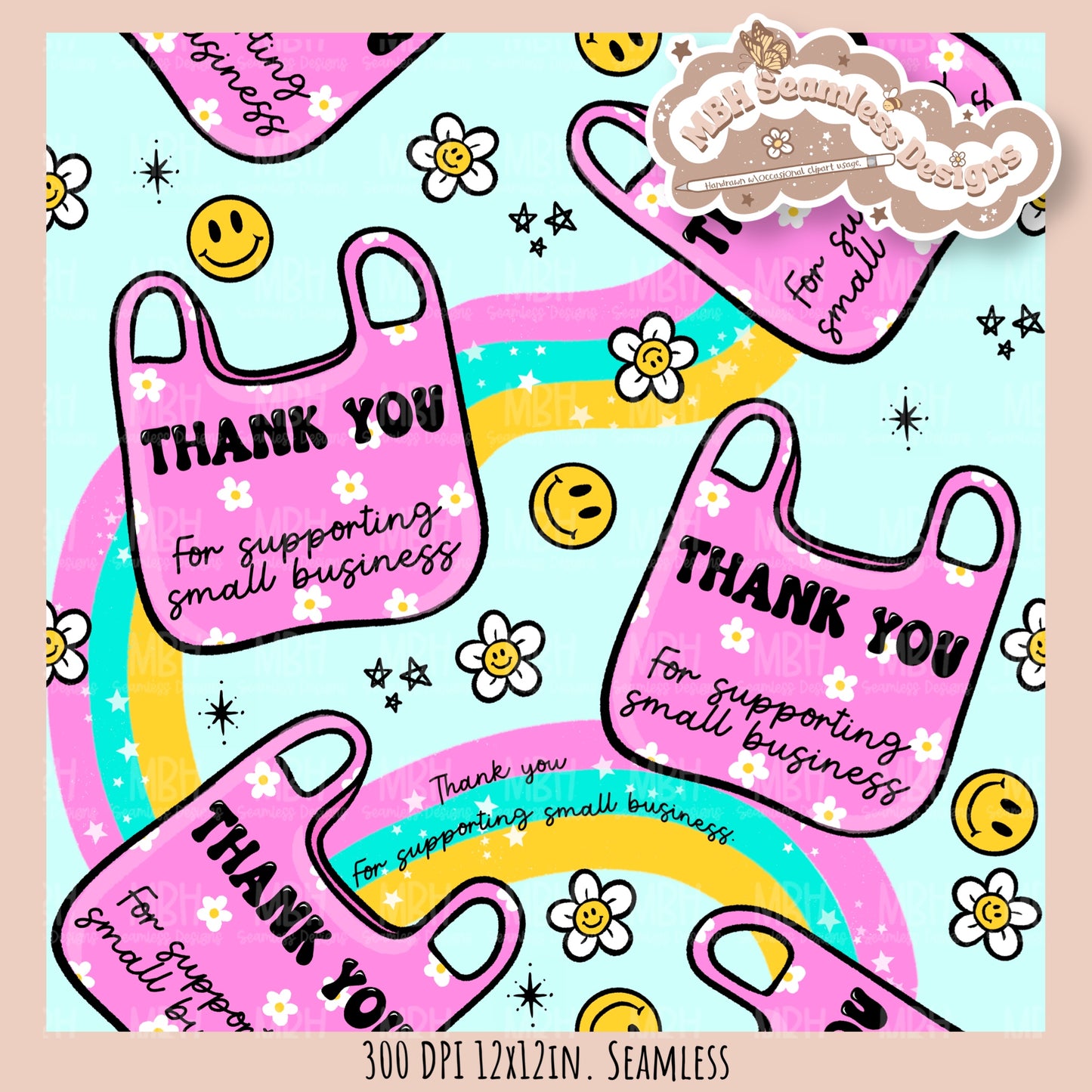 Rainbow Shop Small Seamless Pattern // PNG // Assorted Colorway Options