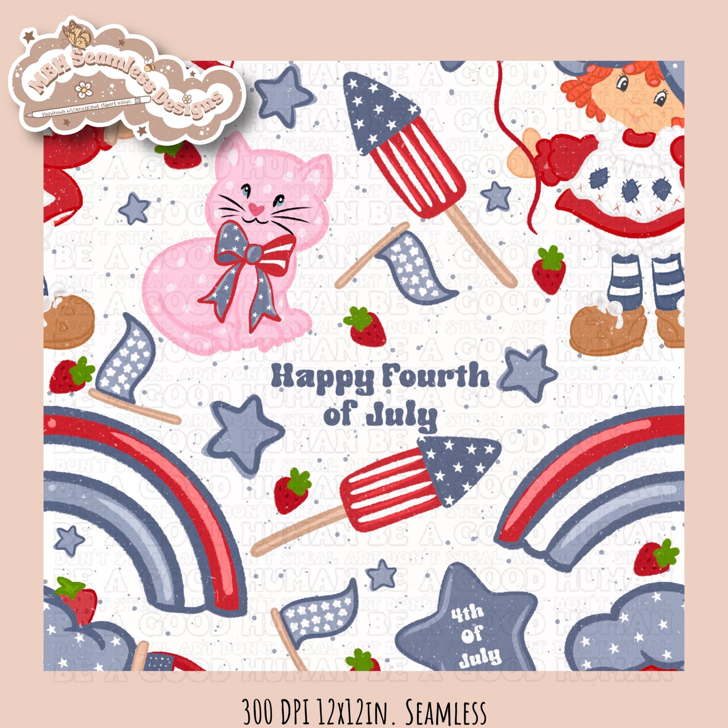 Strawberry Shortcake FOJ Rainbows Seamless Pattern •Multiple Colorways