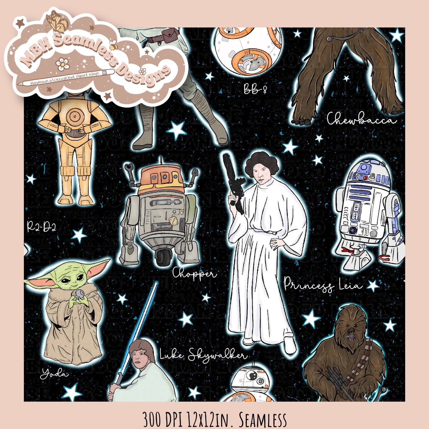 Star Wars Names Seamless Pattern MULTIPLE COLORWAYS