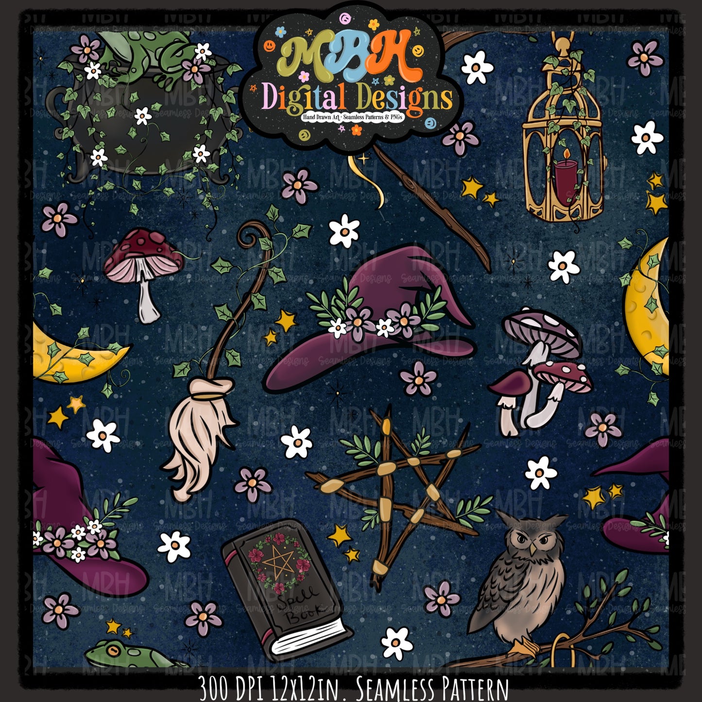 Forest Witch Seamless Pattern// PNG// MULTIPLE COLORWAYS