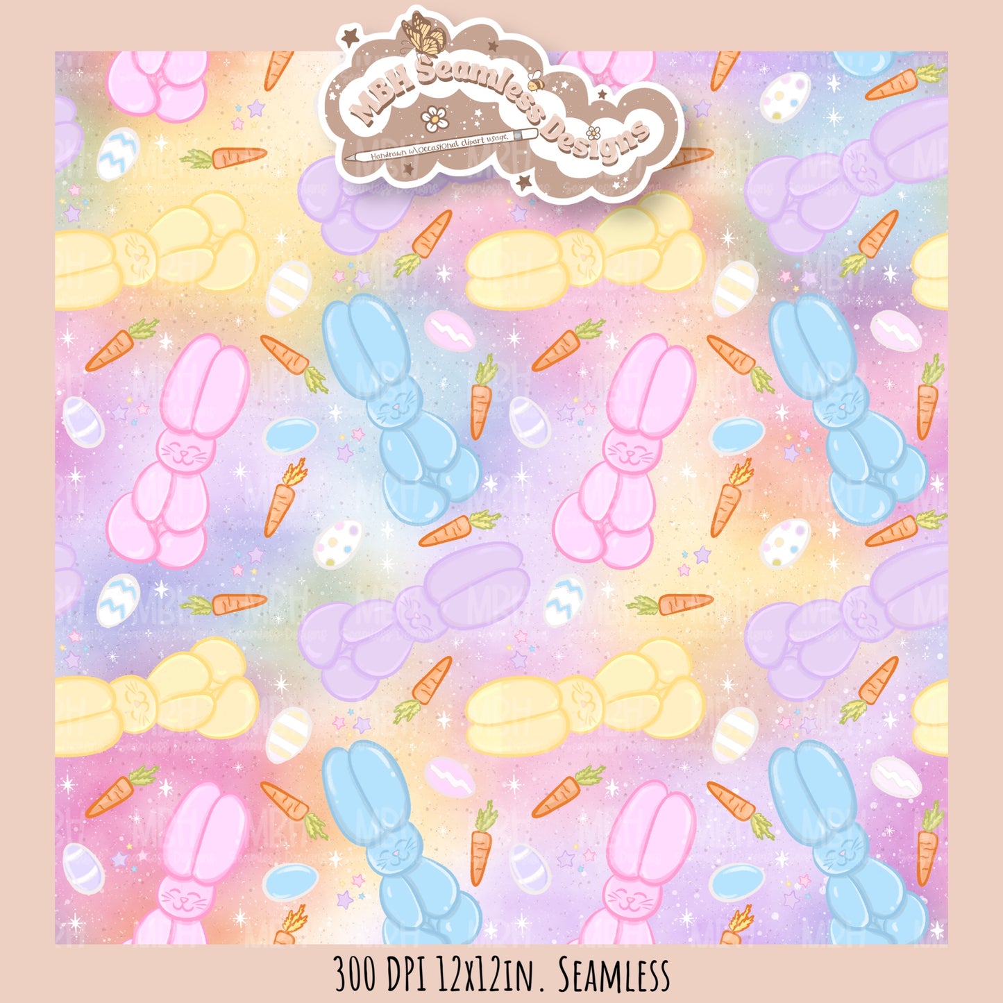 Balloon Bunnies Seamless Pattern // PNG // Multiple Colorway Options