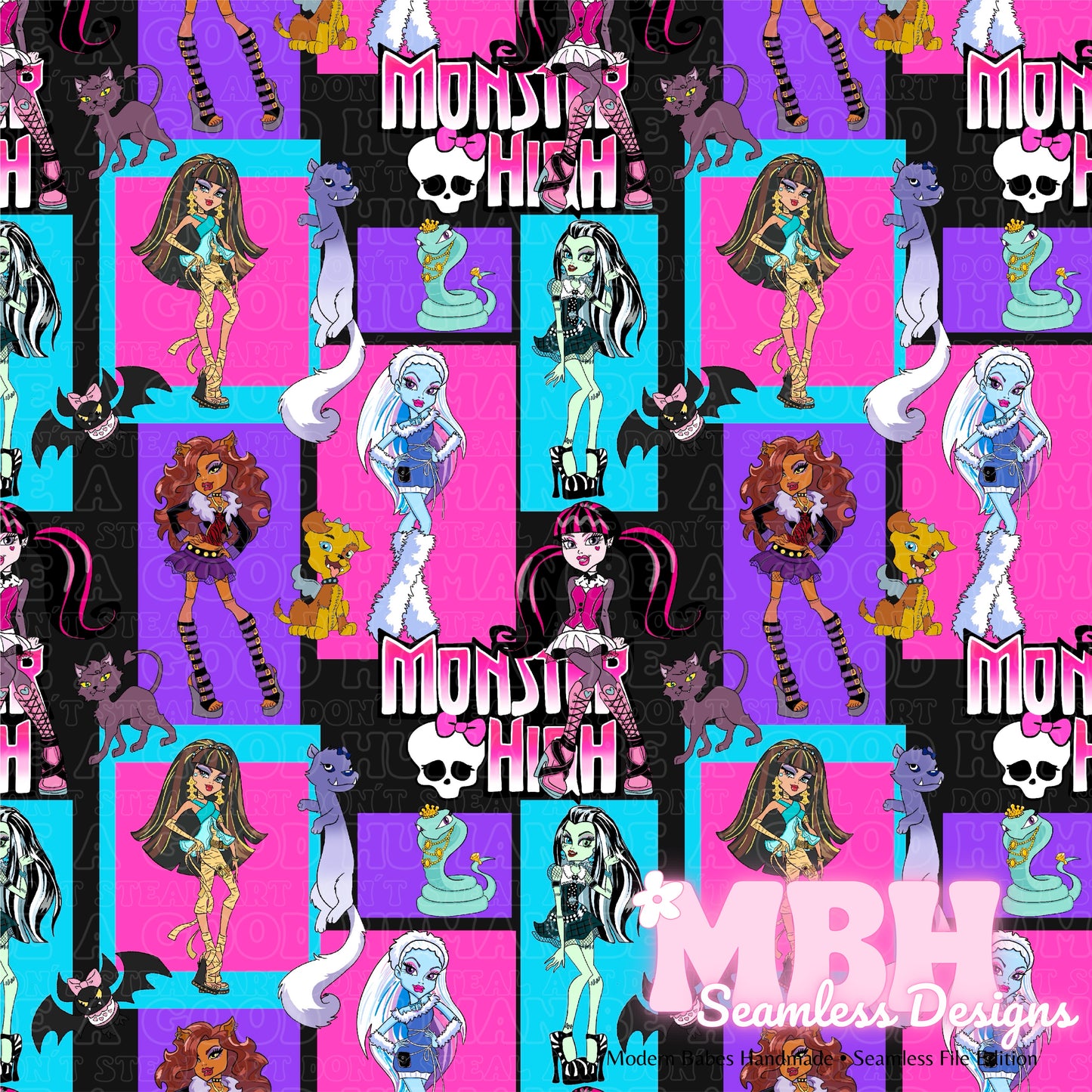 Monster High Colorblock Seamless Pattern MULTIPLE COLORWAYS