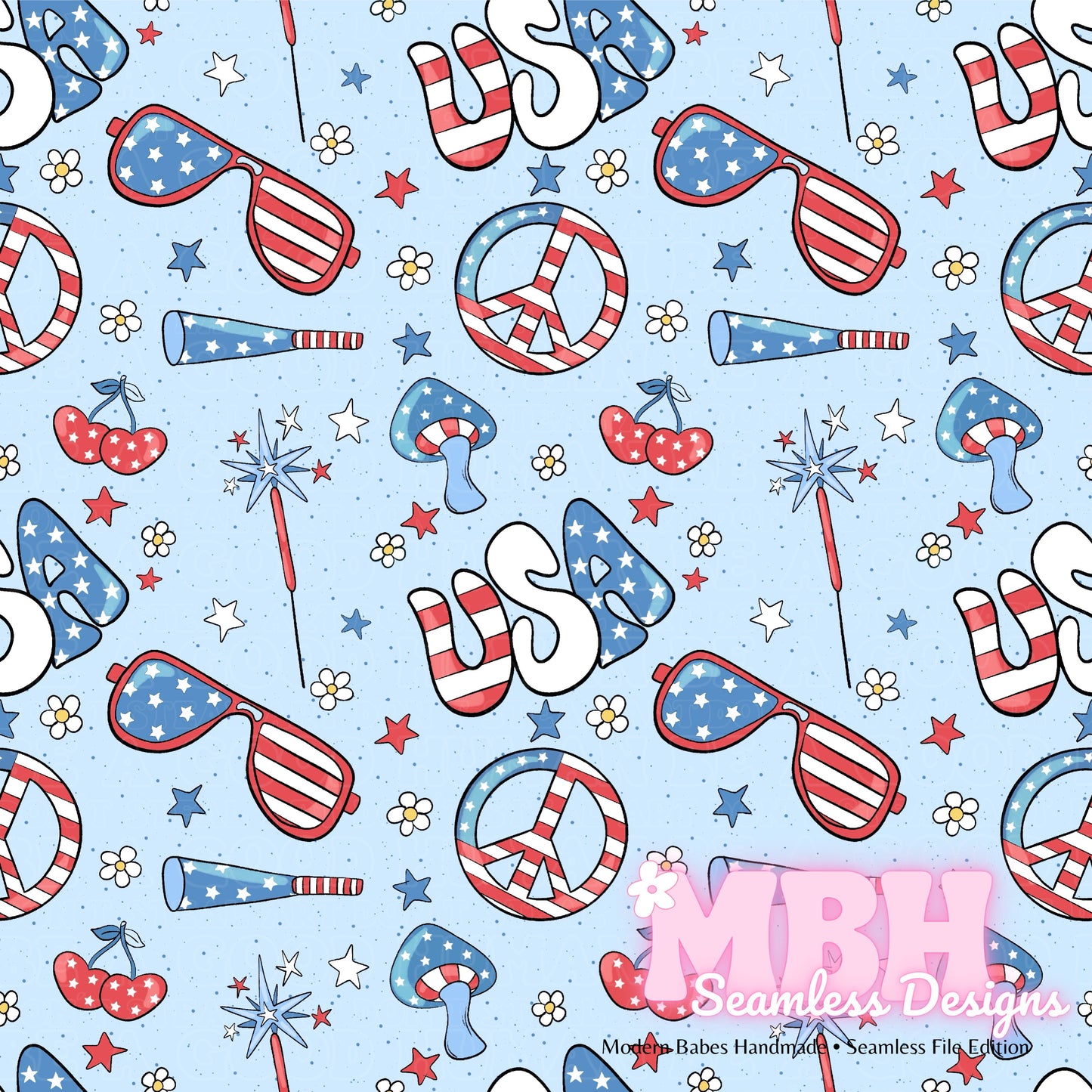 Groovy USA Seamless Pattern MULTIPLE COLORWAYS