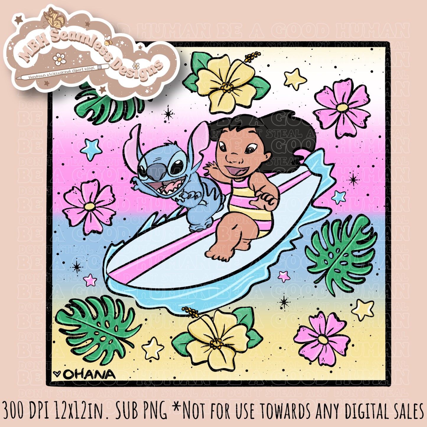 Lilo Stitch Summer Floral Seamless Pattern & PNG MULTIPLE COLORWAY OPTIONS