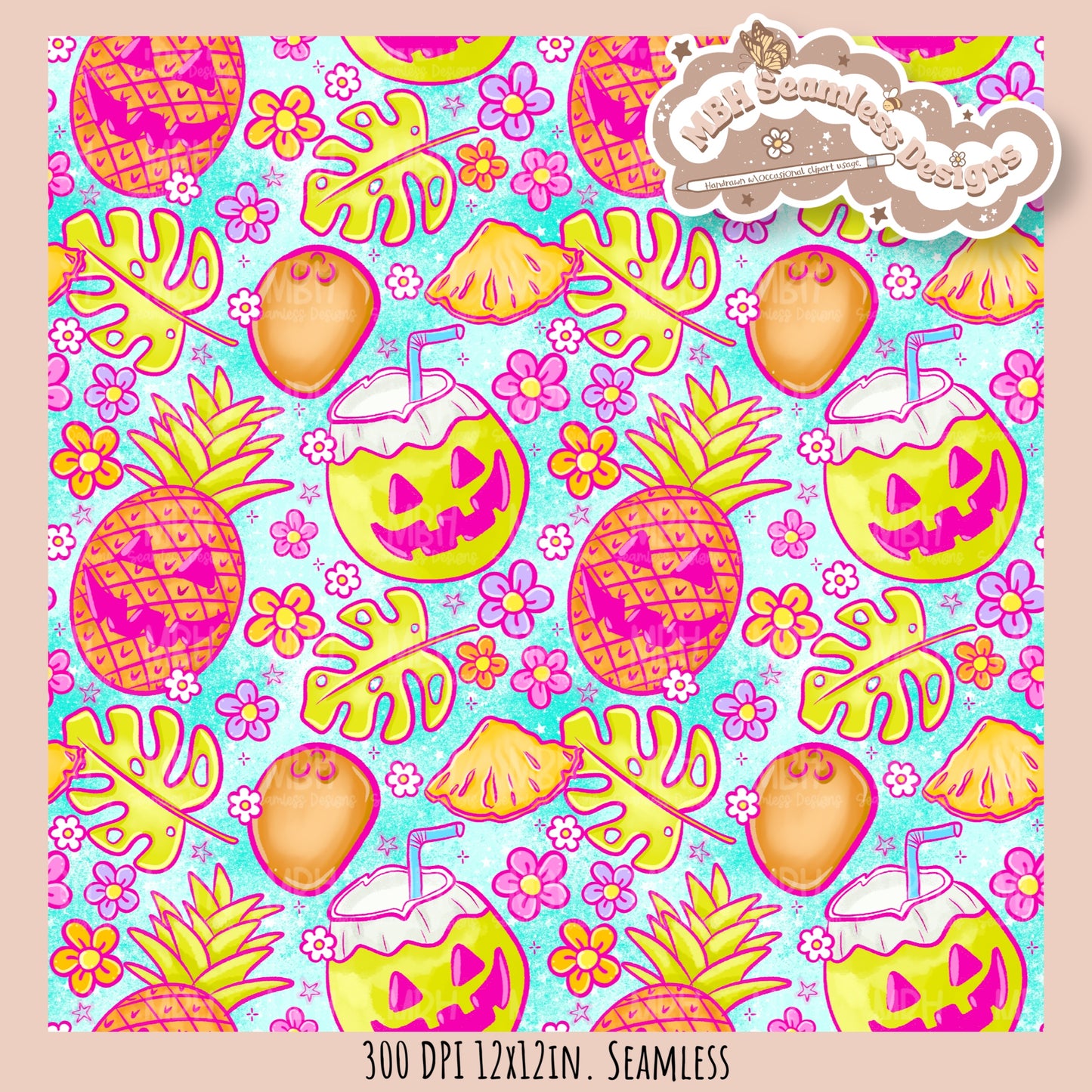 Tropical Jack-O-Fruit  Seamless Pattern • Multiple Colorways • PNG