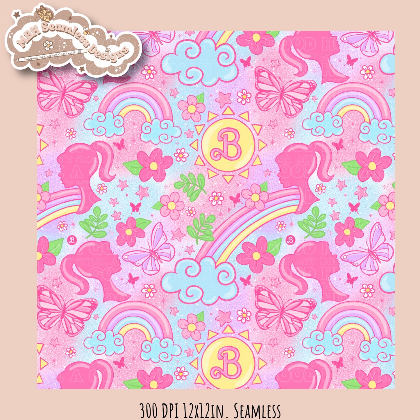 Non TM Spring Barbie Seamless Pattern MULTIPLE COLORWAYS