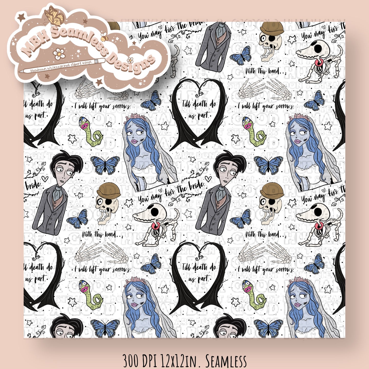 Corpse Bride Quotes Seamless Pattern & PNG MULTIPLE COLORWAYS