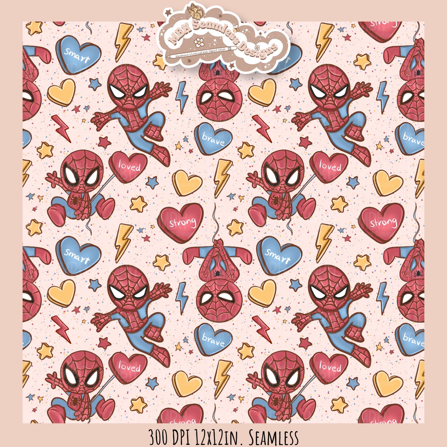 Spider Hero Valentine Seamless Pattern // PNG // Assorted Colorways
