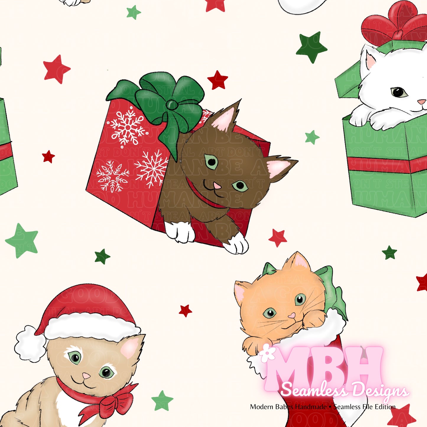 Christmas Kitties Seamless Pattern