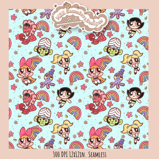 PPG Floral Rainbows Seamless Pattern // PNG // Assorted Colorway Options